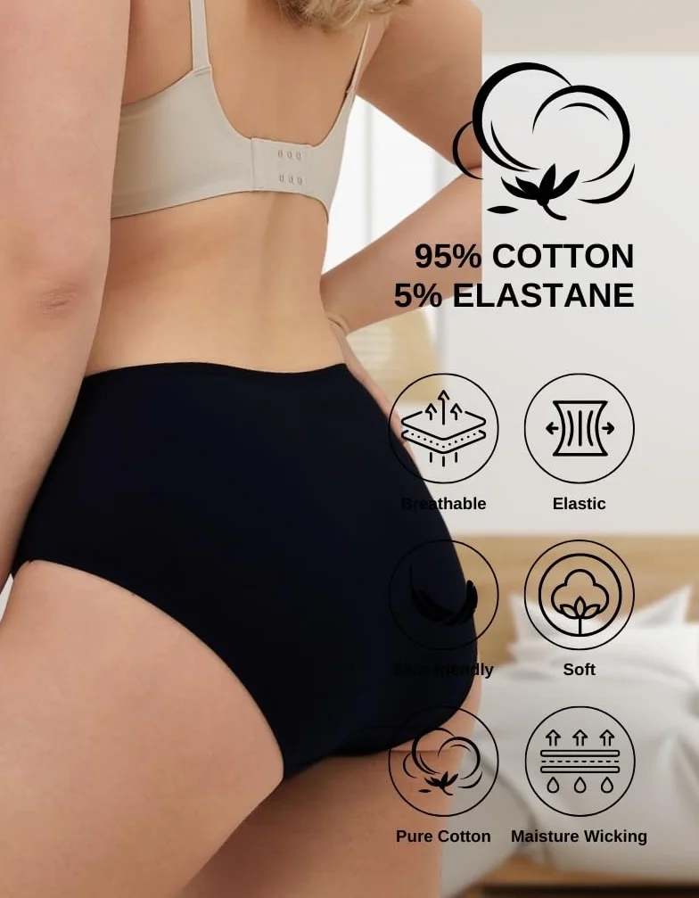 ALYA UNDERWEAR Bielizna damska Premium, Nadaje się do użytku codziennego, Bawełna organiczna, Oddychające majtki damskie, Wygodne, Majtki 5-częściowe