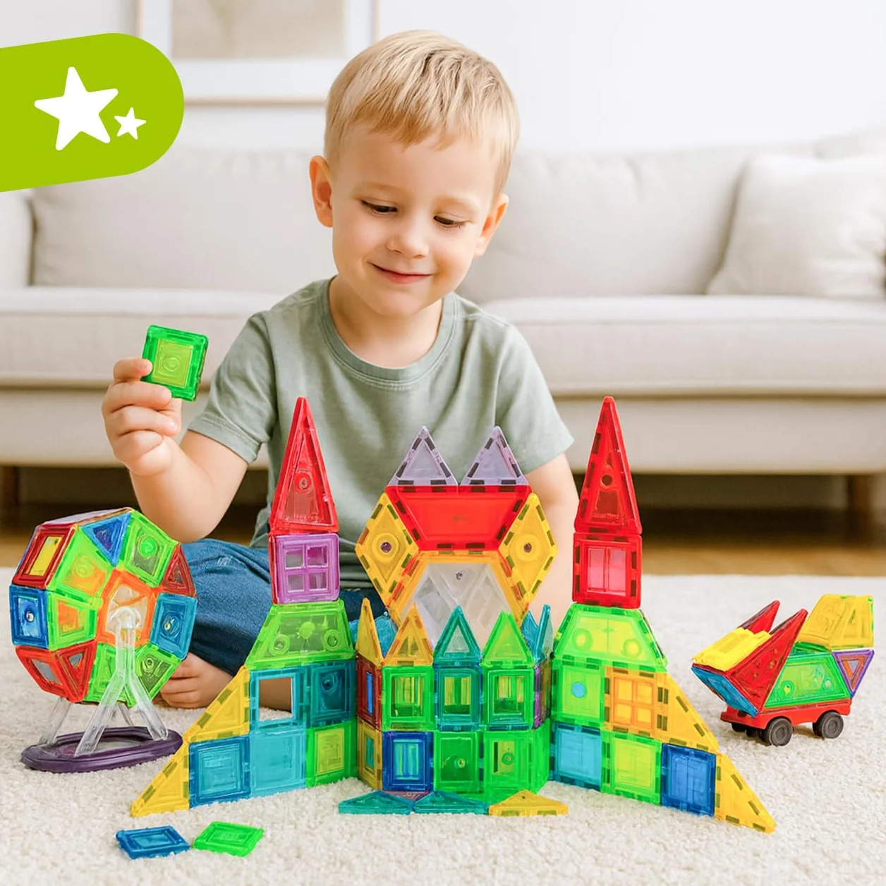 MalPlay Magnetyczne klocki, puzzle, zabawki konstrukcyjne dla dzieci, 130 sztuk, prezent od 3 lat