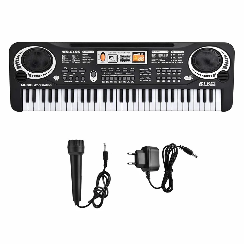 Pianino cyfrowe 61 klawiszy, przenośne pianino cyfrowe z mini mikrofonem dla dzieci, z 6 prezentacjami, regulacją rytmu i głośności, 54 x 17,5 x 5,5 cm