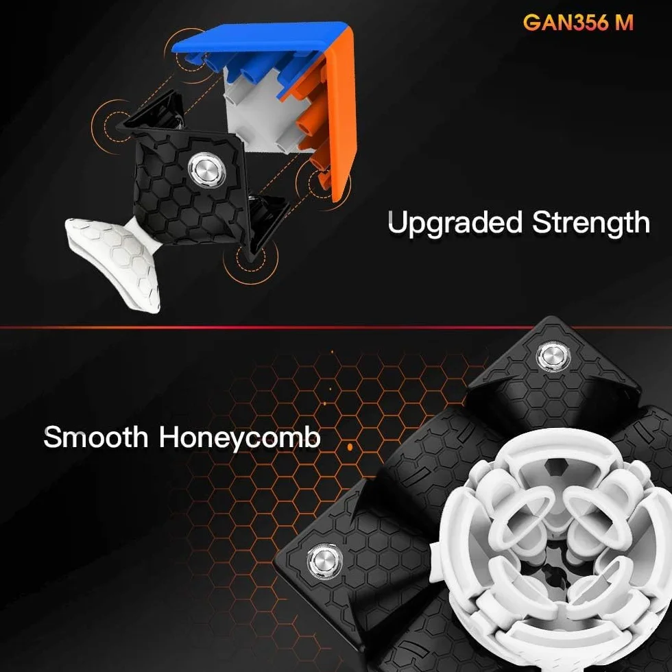 GAN 356M 3x3 Magnetyczna kostka speedcube, Najlepsza kostka magiczna z 48 magnesami / 4 rodzajami sprężystości–szybki i płynny obrót, wytrzymała i trwała, profesjonalna, oryginalna kostka z magnesami