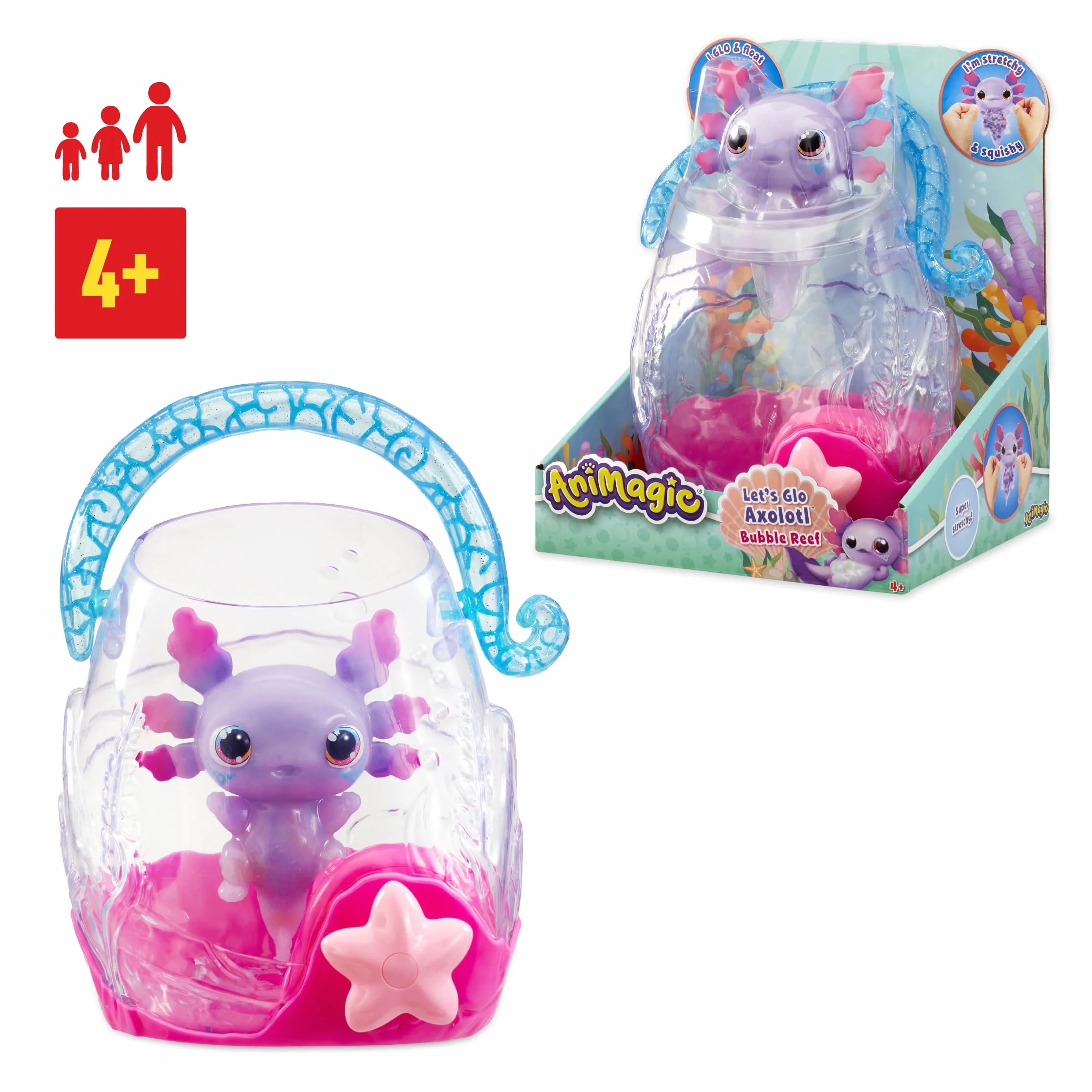 Animagic: Let's Glo Axolotl Bubble Reef | Przenośne akwarium z magicznymi bąbelkami, zawiera również 1 aksolotl Let's Glo | interaktywne elektroniczne zwierzęta | Dla dzieci w wieku od 4 lat