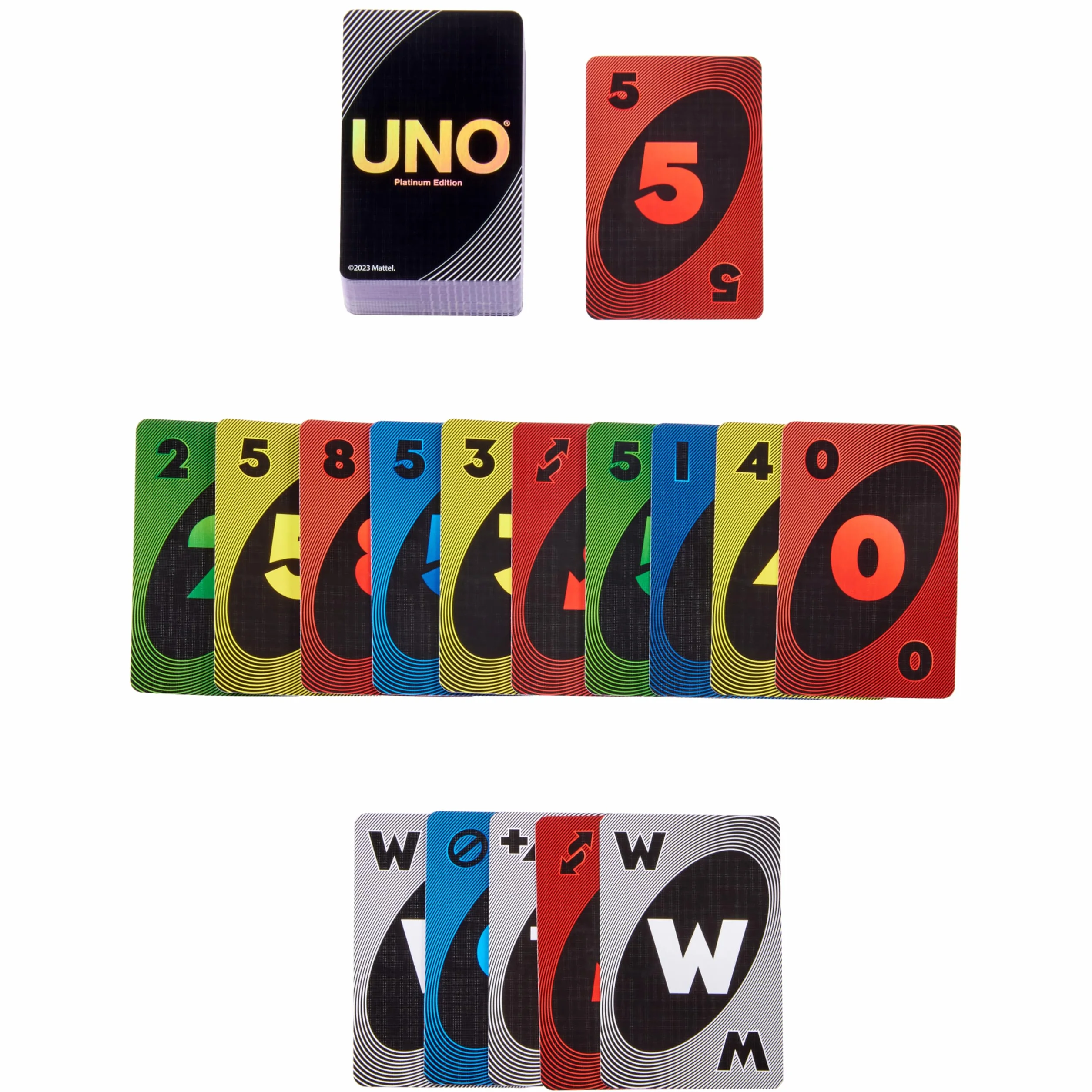 Mattel Games UNO Platinum Edition gra karciana na wieczory filmowe i rodzinne, wieczory z grami, kemping i imprezy, karty kolekcjonerskie premium, HPY61