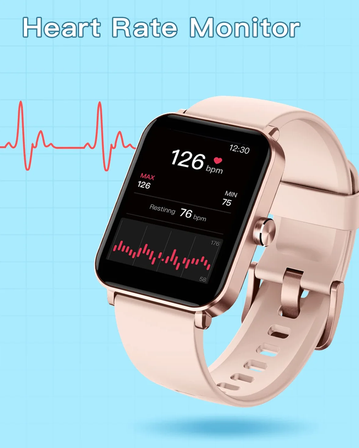 HUAKUA Smartwatch dla kobiet i mężczyzn, 1,69 cala, ekran dotykowy HD, zegarek fitness z monitorowaniem SpO2, pulsometrem, monitorem snu, krokomierzem, zegarkiem, wieloma trybami treningowymi dla