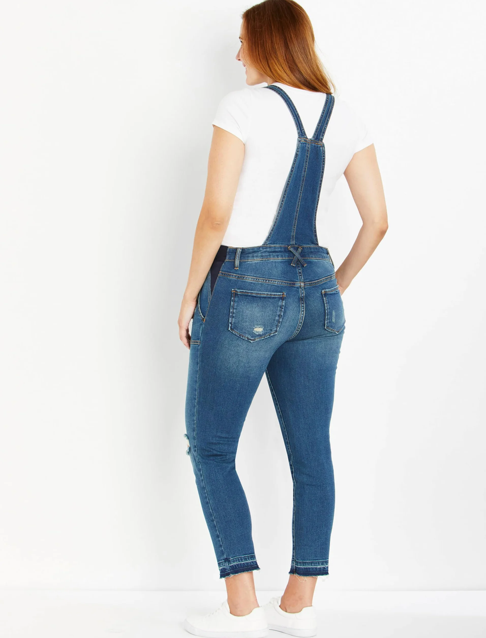 Motherhood Maternity Dżins Kobiety Side Panel Skinny Ankle Length Denim Overalls
