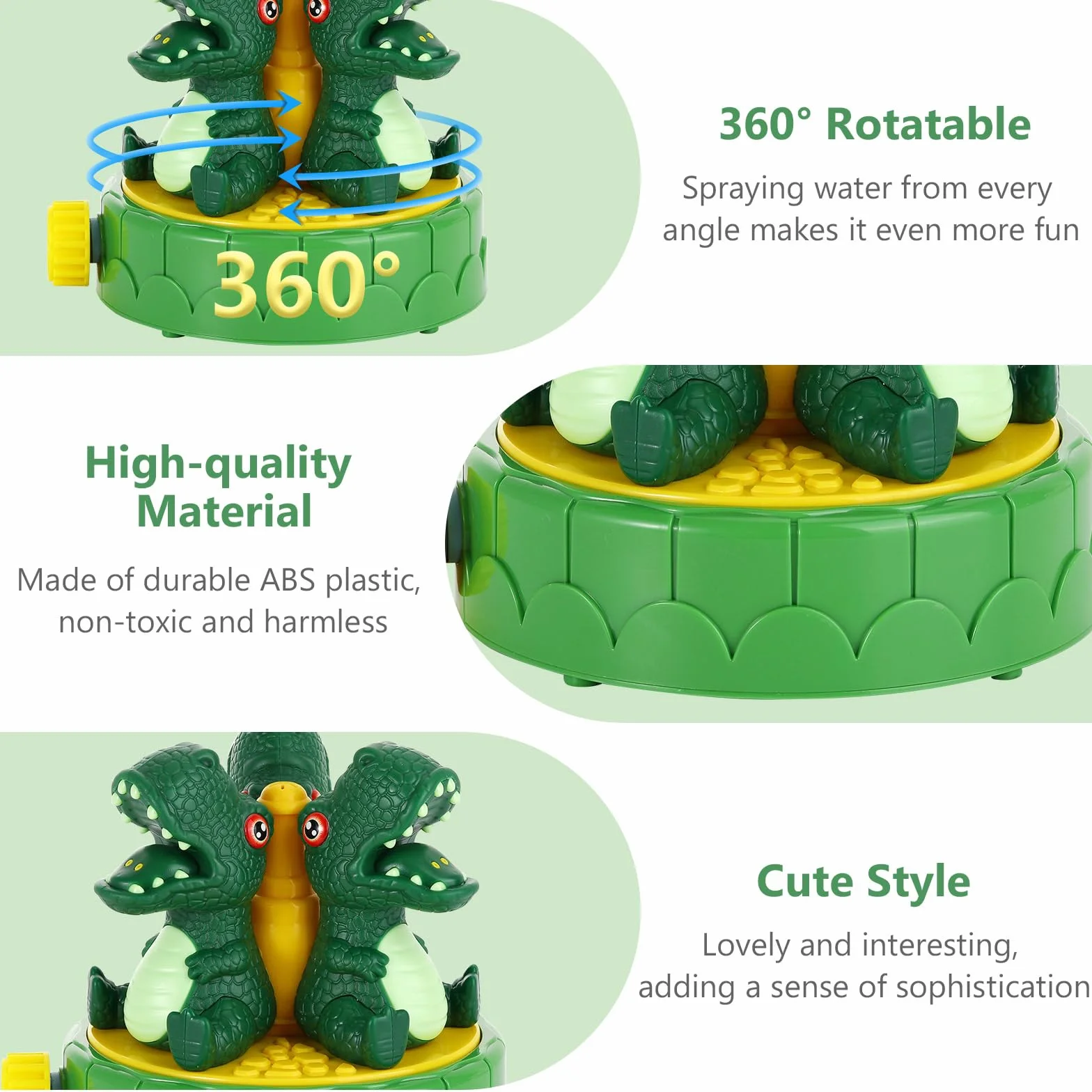 MoKo Dinosaur Sprinkler for Kids-Cute Outdoor Water Toy Spray Swimming Pool Toy with 2 Hose Clamps 3 Nozzles Fun Summer Play Water Toys for Backyard Lawn Garden Game Activities Pet Boys Girls, Green