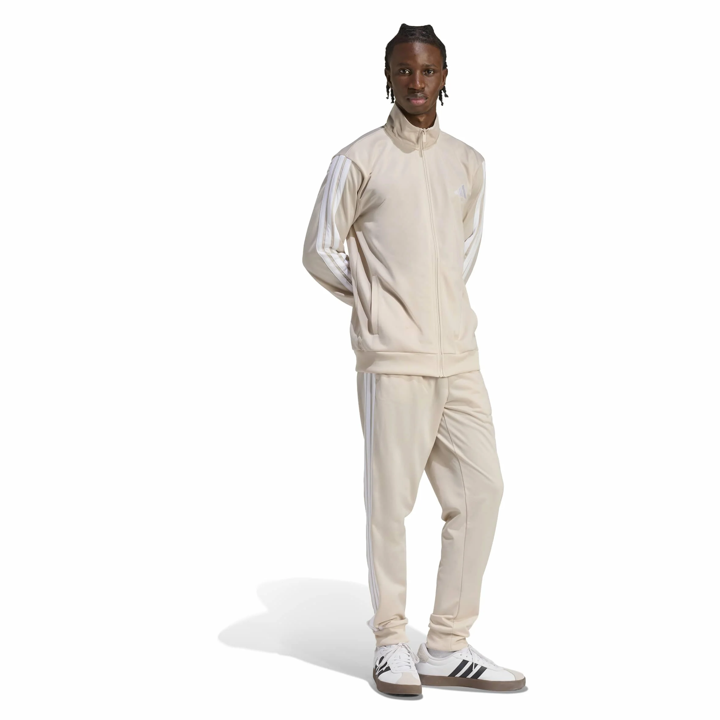 adidas Mezczyzni Sportswear Basic 3 Stripes Tricot Track Suit, Crystal Linen/white, XL