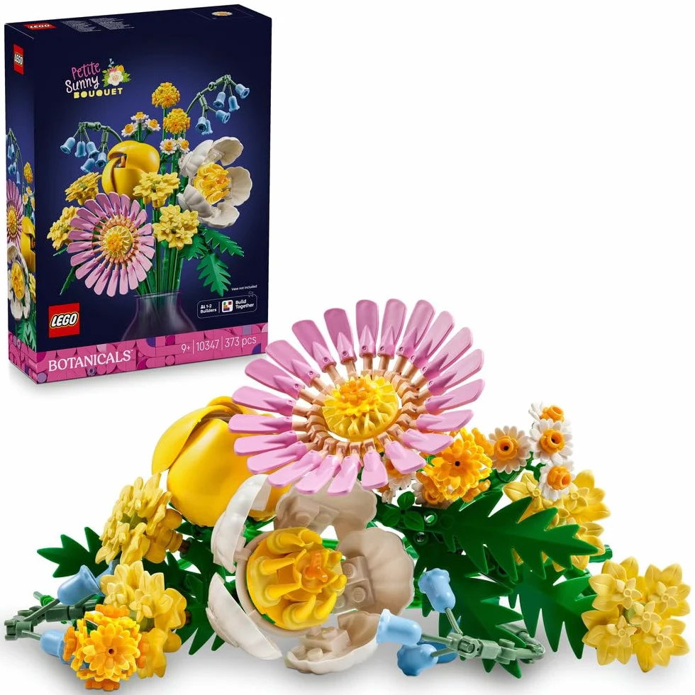 LEGO Mały słoneczny bukiet, zabawka dla dziecka do zbudowania, zestaw konstrukcyjny dla 9-latka i prezent dla chłopców i dziewczynek, dekoracja wiosenna, ozdoba ze sztucznych kwiatów 10347