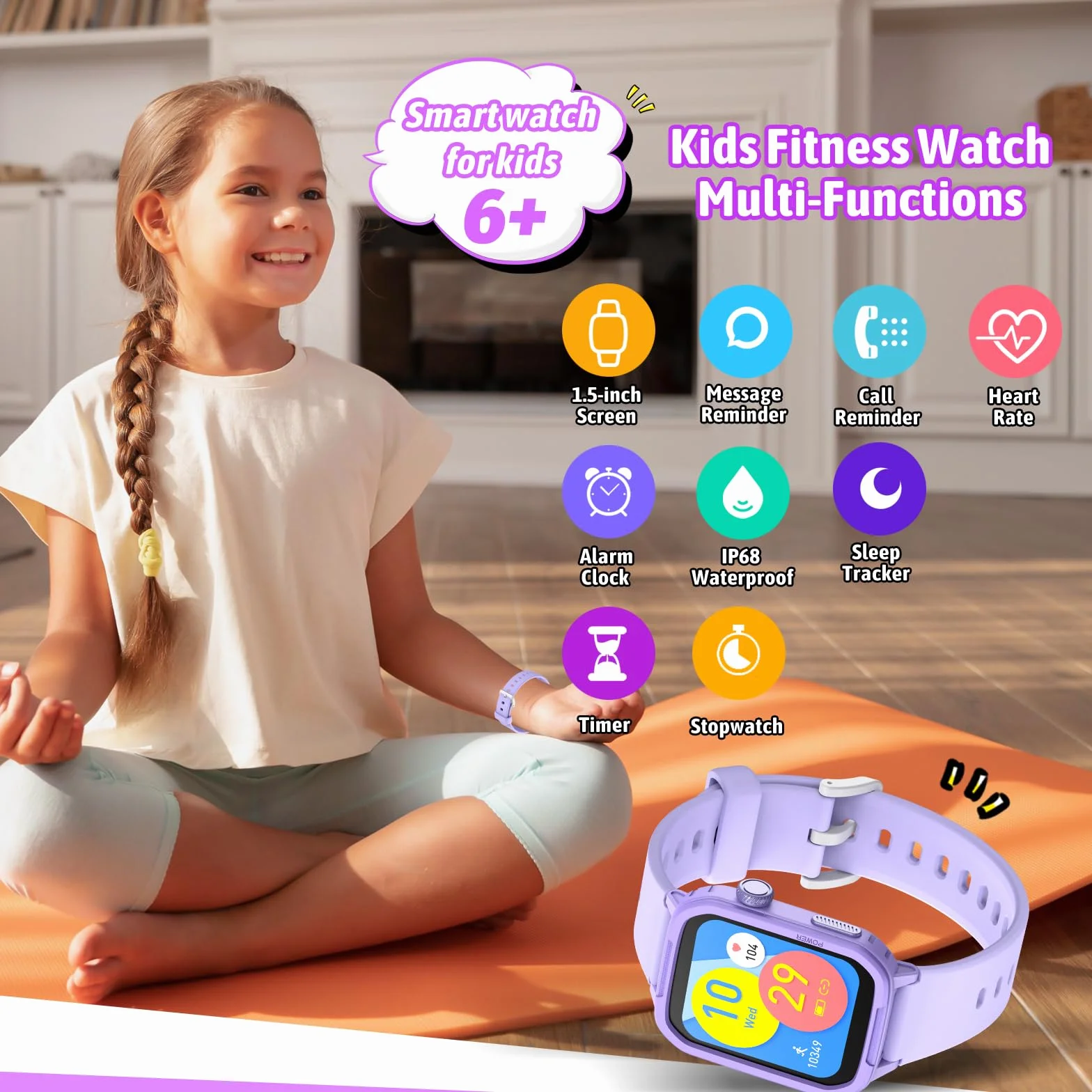 JOYELE Smartwatch dla Dzieci, Zegarek Fitness, Wodoodporny, 19 Sportów, Krokomierz, Budzik, Inteligentny Zegarek dla Dziewczynek i Chłopców, Prezent
