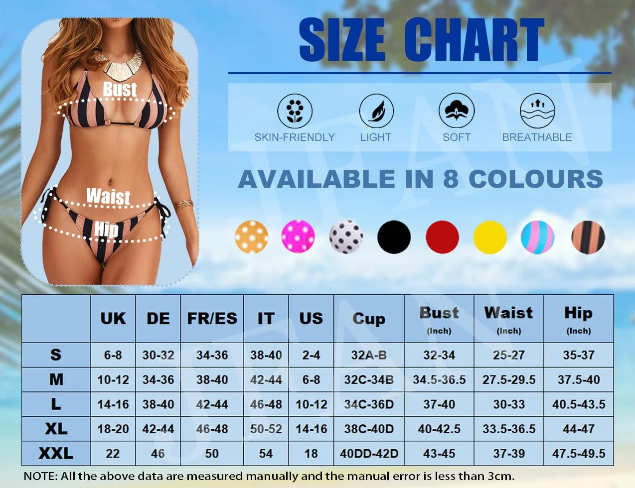 JFAN Zestaw bikini dla kobiet, wiązanie z boku, trójkąt górny, dwuczęściowy strój kąpielowy