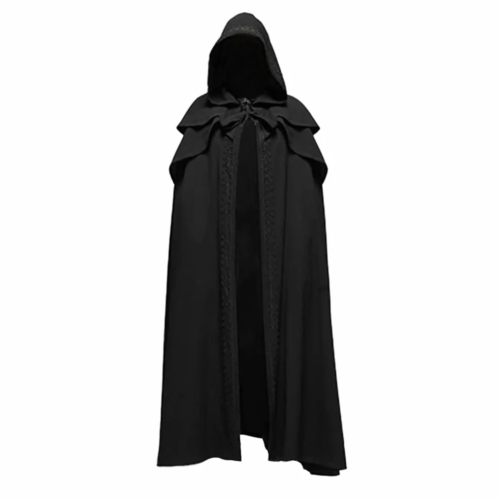 Peleryna z kapturem na Halloween, średniowieczna długa czarna peleryna z kapturem, styl wampira, występ, kostium cosplay dla mężczyzn i kobiet