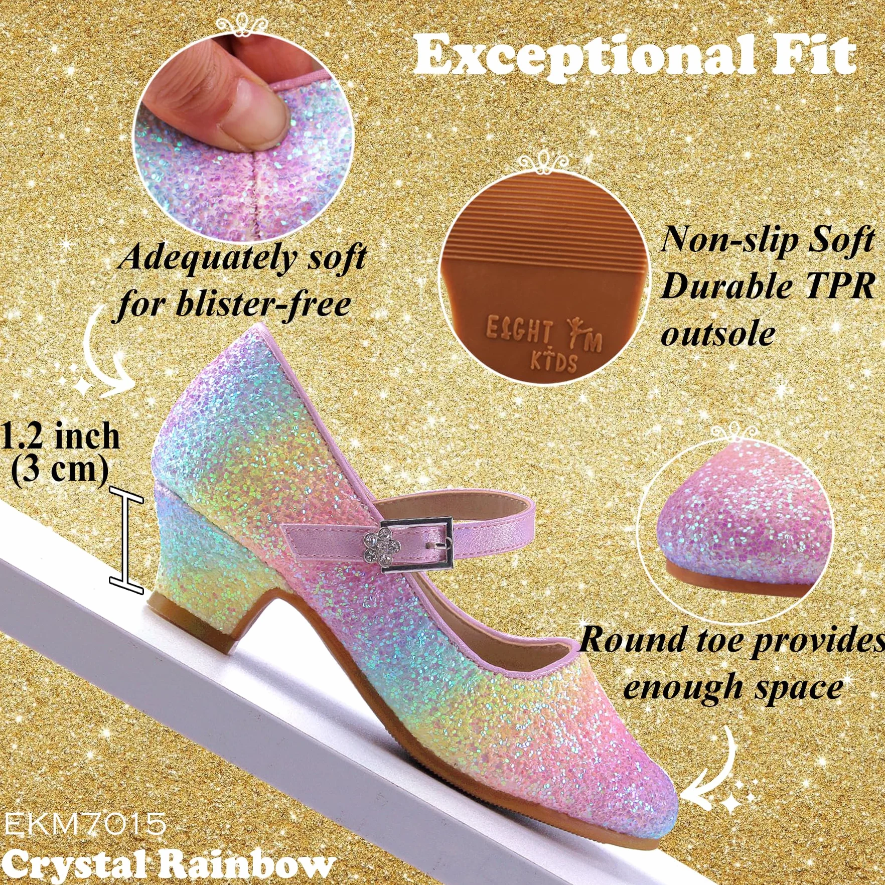 EIGHT KM dziewczęce buty na wysokim obcasie Mary Jane Princess Wedding Party Pump Shoes EKM7015 for Kids Toddler