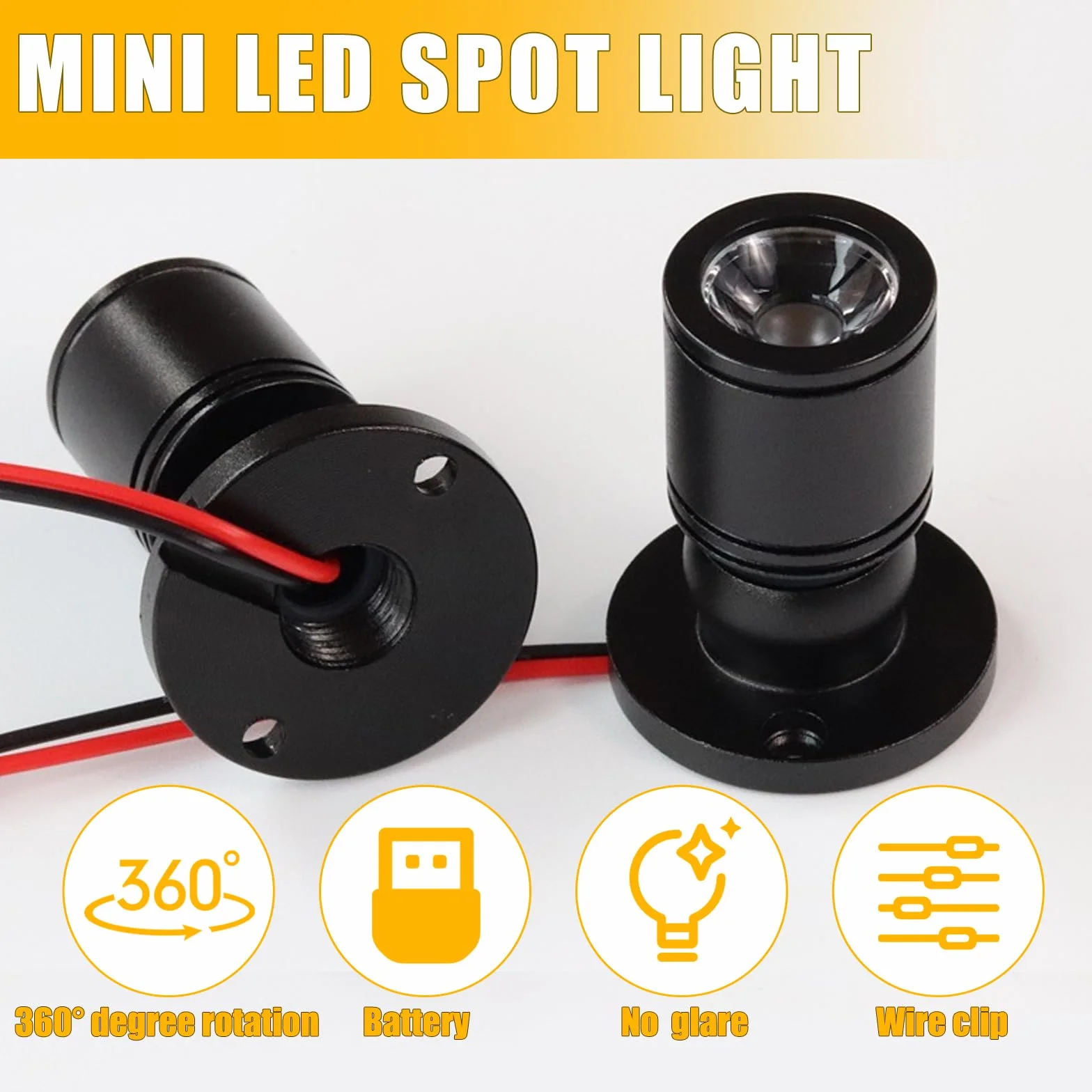 Joycabin Miniaturowe lampy LED do domków dla lalek, 3 V, 1 W, mini reflektor LED z uchwytem na baterie AA, miniaturowe akcesoria, miniaturowe światła LED do witryn, mikrodomków, dekoracja domku