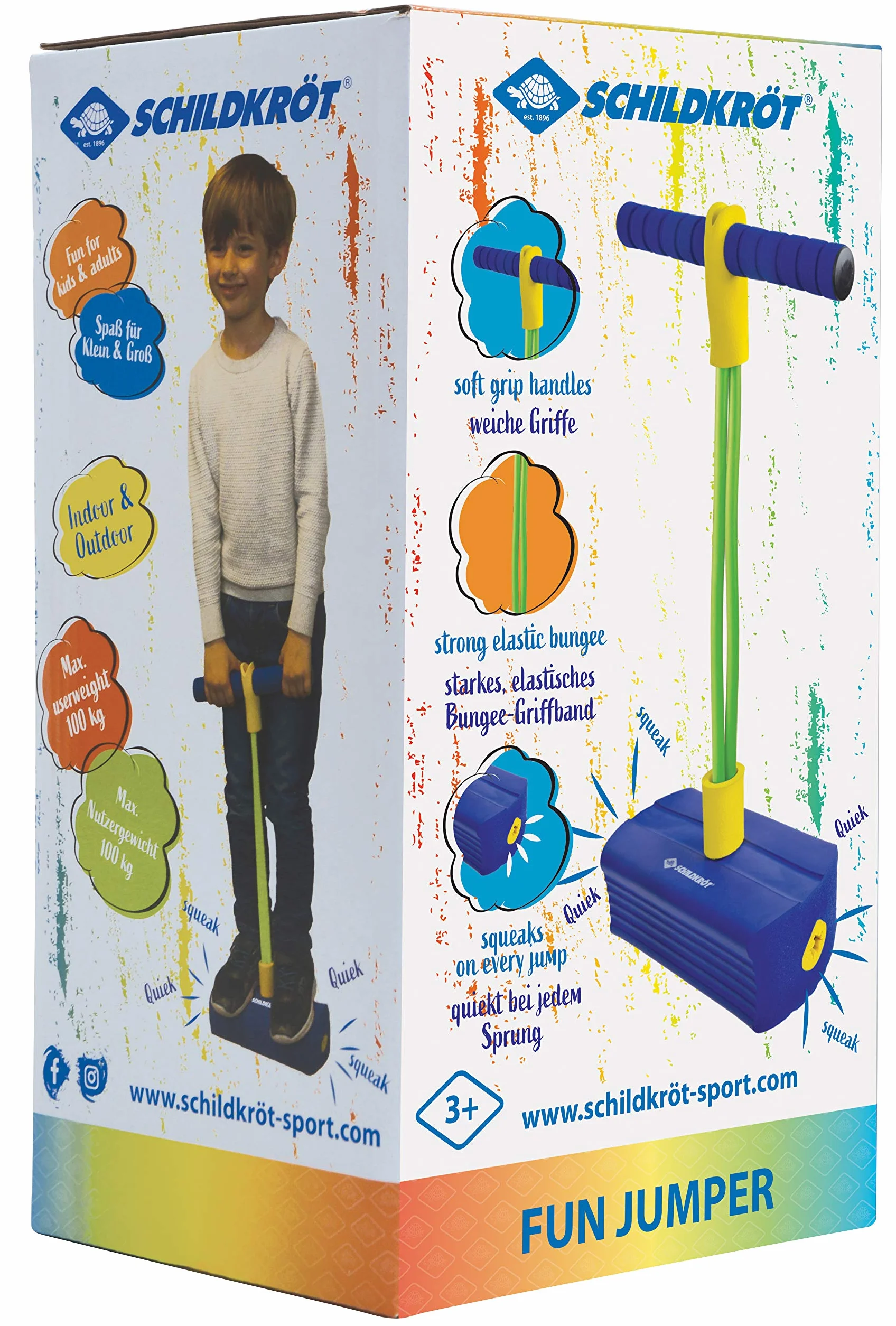 Schildkröt Fun Jumper, piszczący Bungee Jumper z pianki z miękkimi uchwytami, zabawa w skakaniu dla dzieci od 3 lat, zwany "Top 10 zabawka", 970306