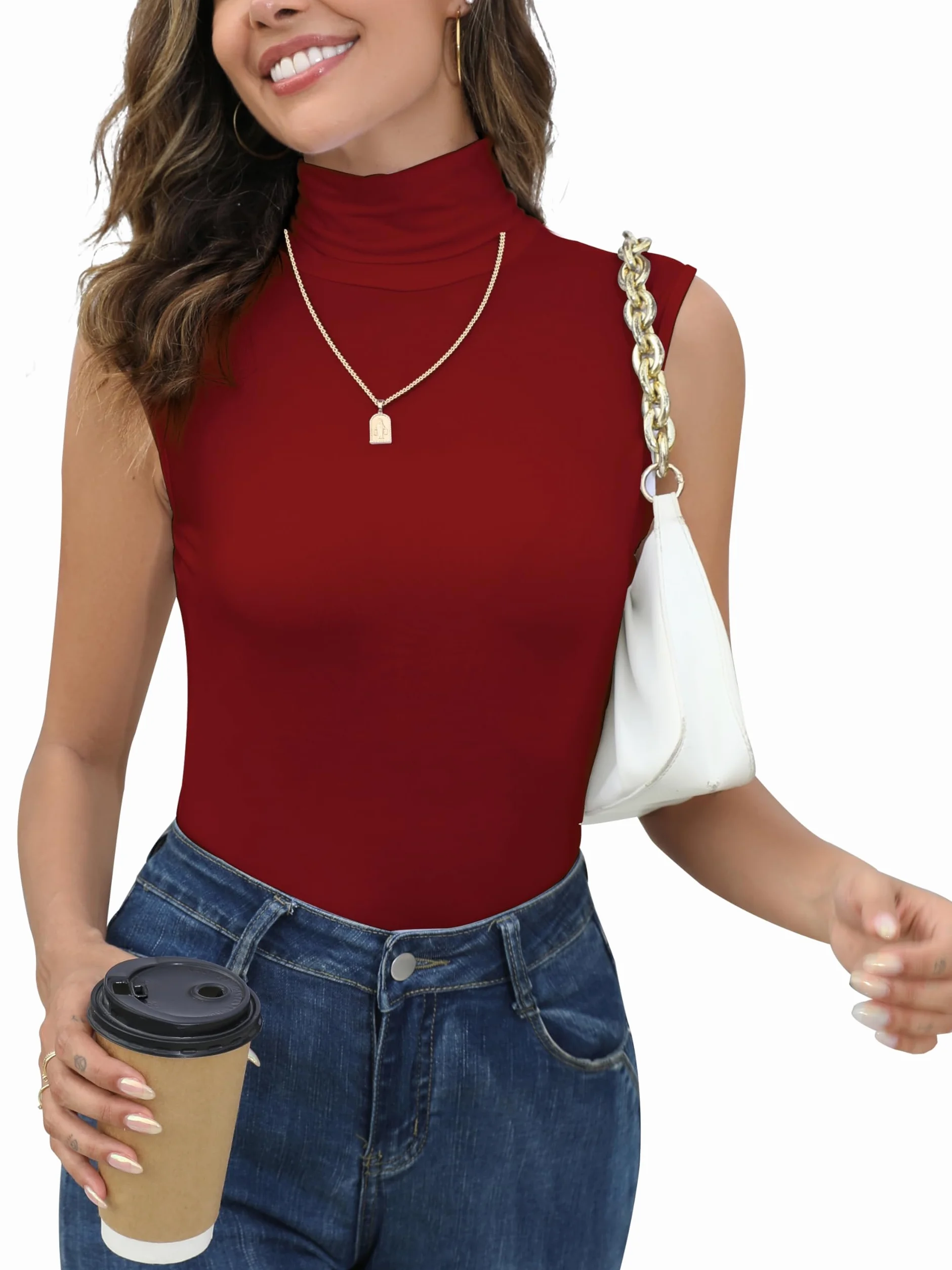 Damska koszulka z golfem, bez rękawów, cienka, lekka, rozciągliwa, basic, dżersej, krój slim fit