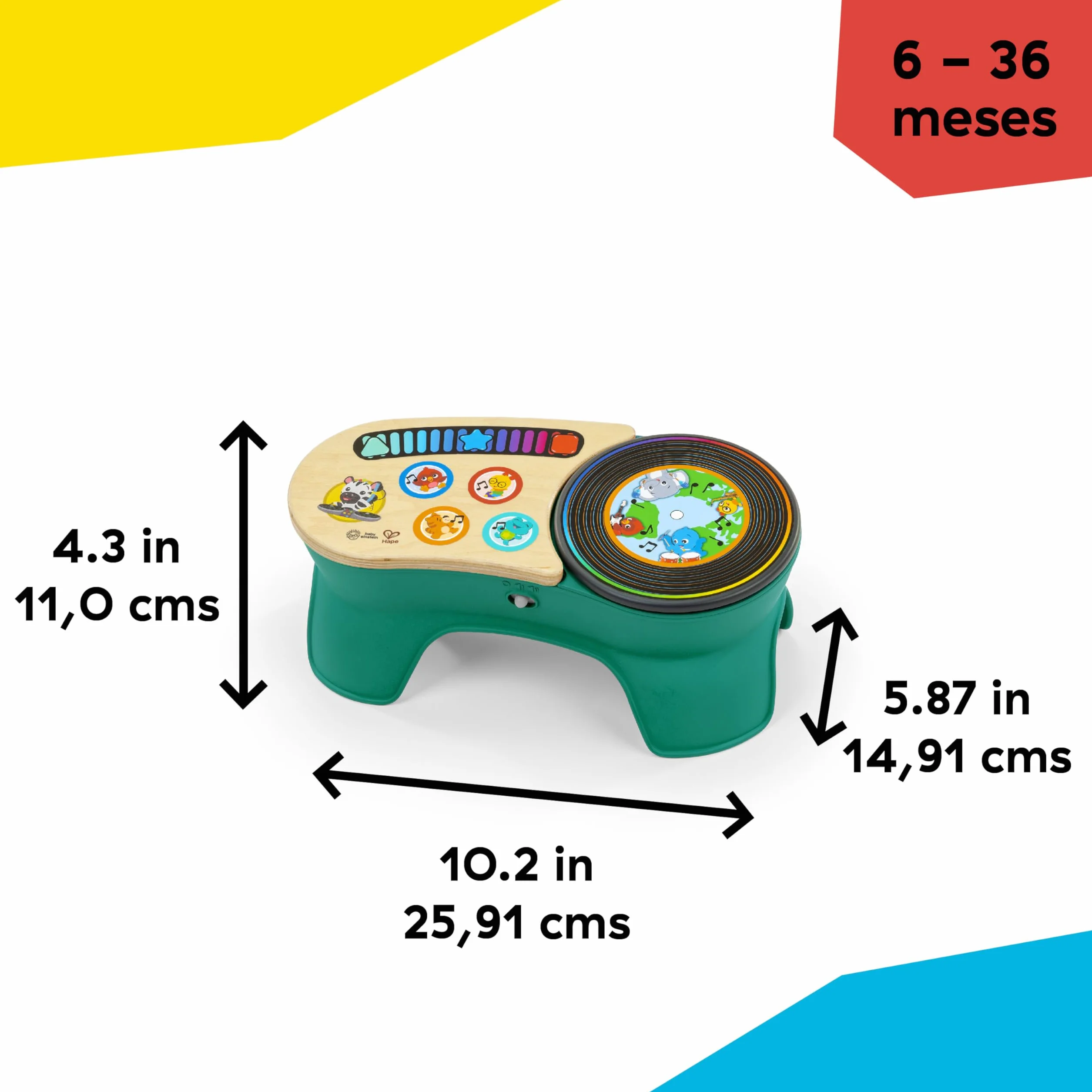 Baby Einstein, Hape DJ Discovery zabawka muzyczna gramofon, dla niemowląt, ponad 50 dźwięków i melodii, reaguje na najlżejszy dotyk, od 6 miesięcy