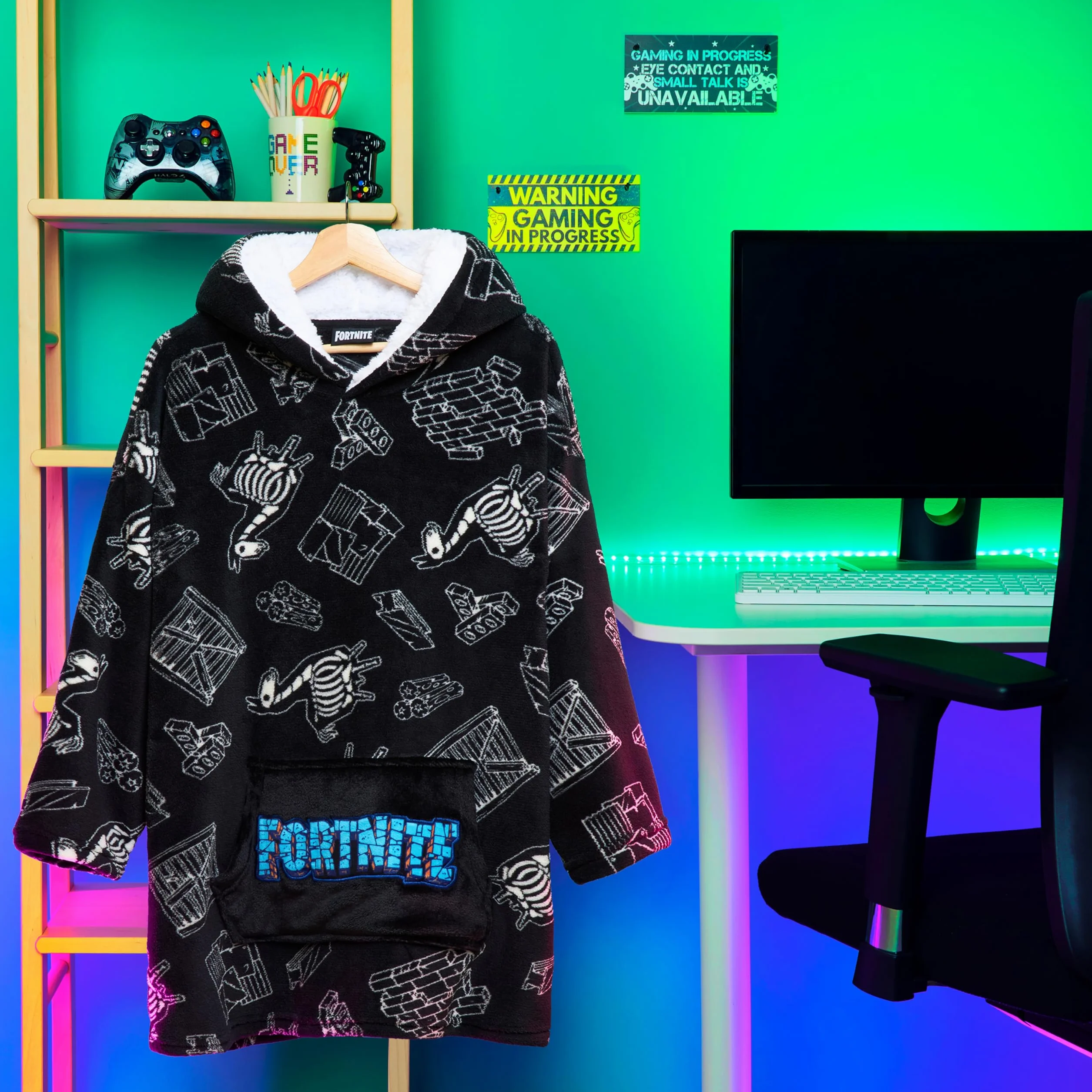 FORTNITE Koc z kapturem dla chłopców nastolatków 14+ koc do noszenia polar bardzo długi