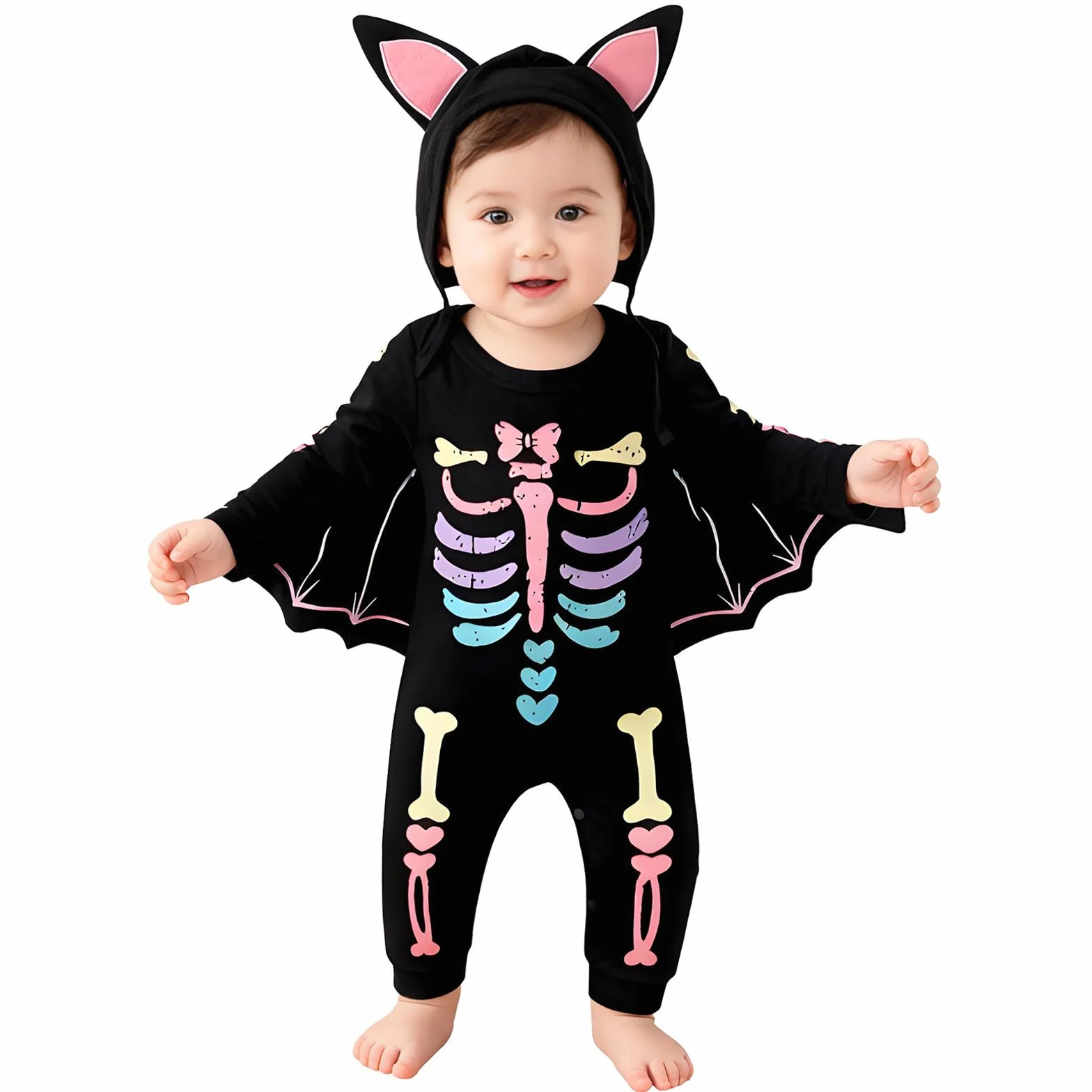Kostium niemowlęcy na Halloween, kostium nietoperza, śpioszki na Halloween, kostium dla niemowląt, kostium nietoperza dla dzieci w wieku 0-24 miesięcy