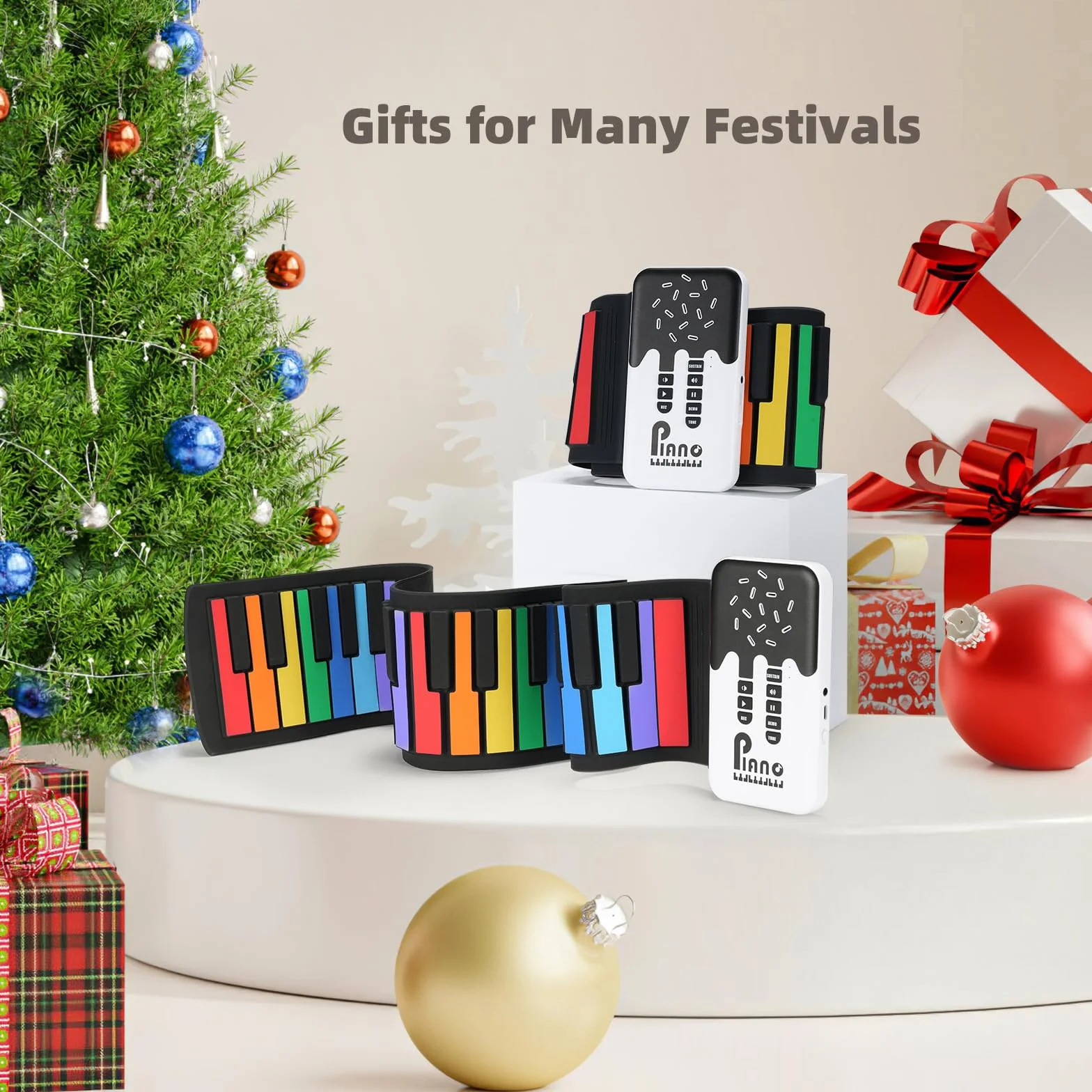 POGOLAB Składane pianino z 49 klawiszami, dla dzieci, początkujących, tęczowe elektroniczne keyboardy z 8 tonami, 6 demo, wielokrotnego ładowania, silikonowe, mini pianino z trybem nagrywania, M02293