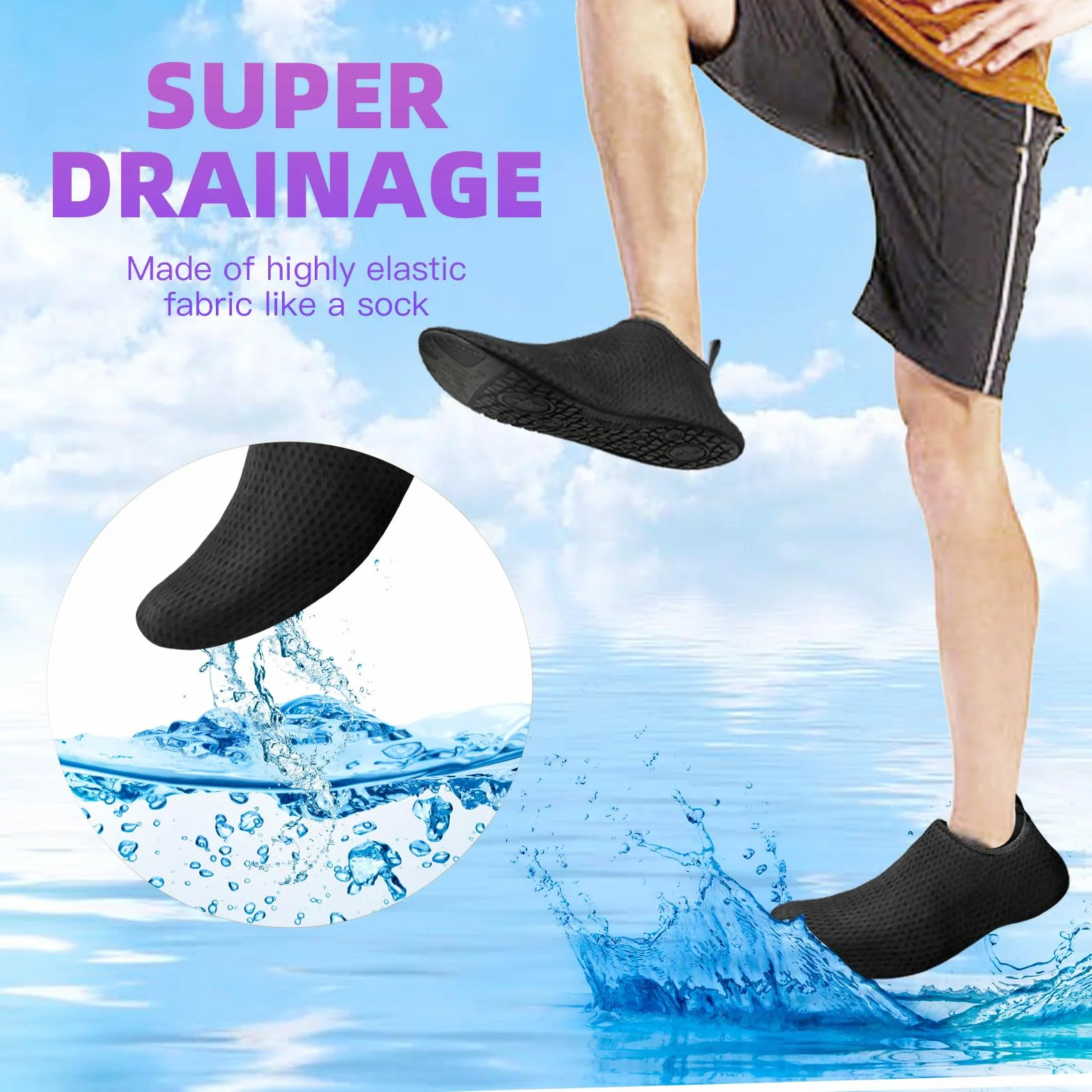 Buty do wody, bose stopy, szybkoschnące, do pływania, na basen, plażę, do surfowania, jogi, ćwiczeń, czarny, 36/37 EU
