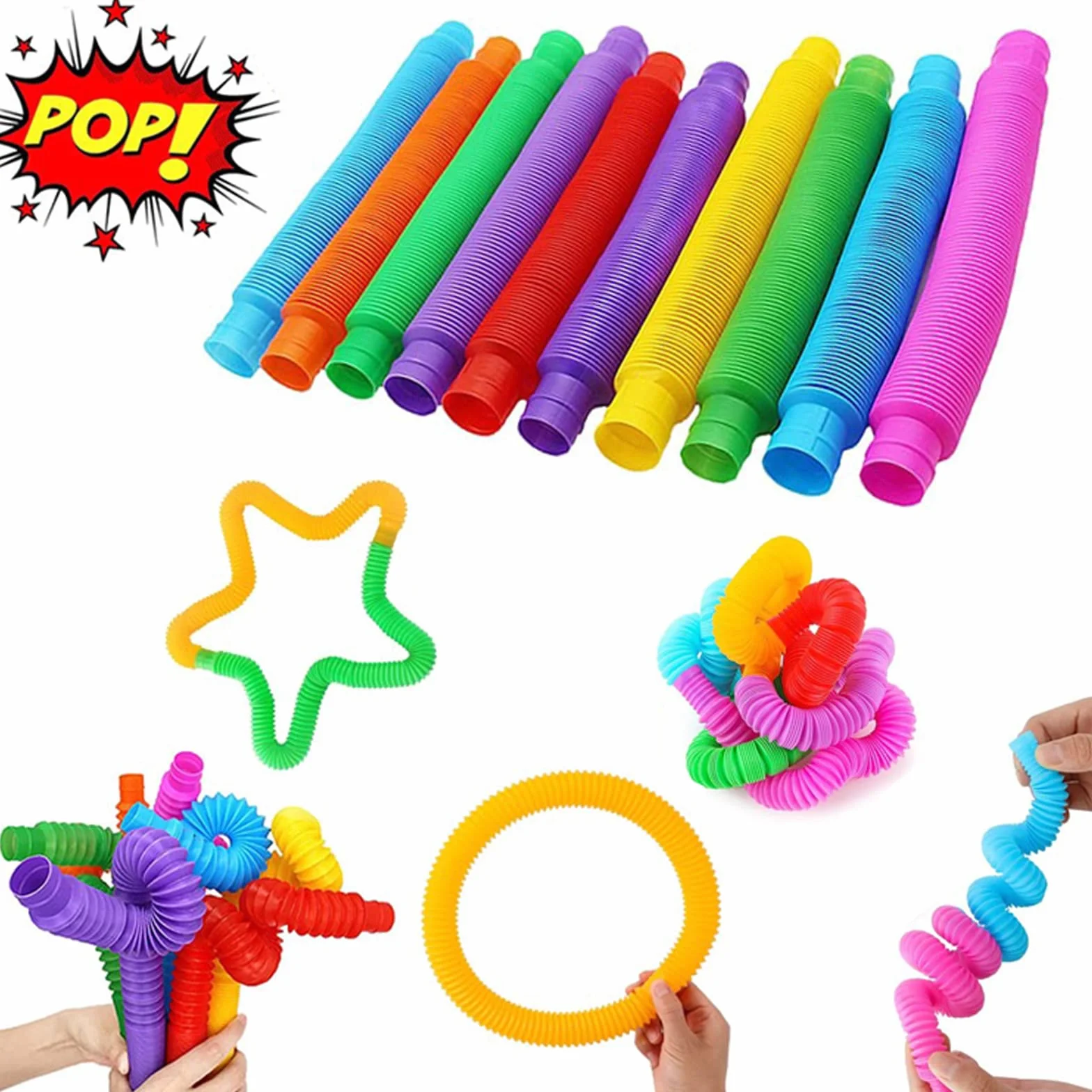16 sztuk mini pop rurki elastyczne wielobarwne zabawki sensoryczne rurki edukacyjne Pop Fidget Sensorial zabawki Pop-Tube dla stresu, autyzmu, ADHD i lęku