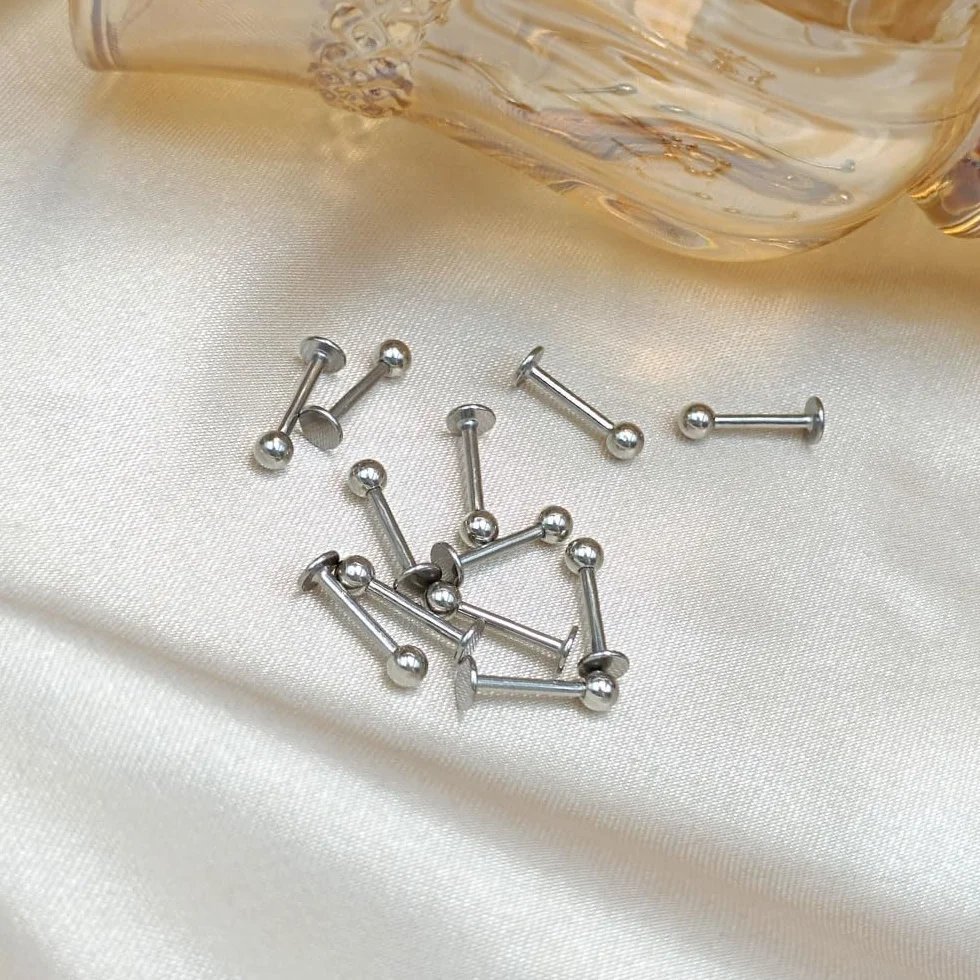 12 kolczyków do warg, 1,2 mm, stal chirurgiczna, piercing wargi, labret, helix, tragus, srebrny, złoty, czarny, 6 mm, 8 mm, 10 mm, 12 mm