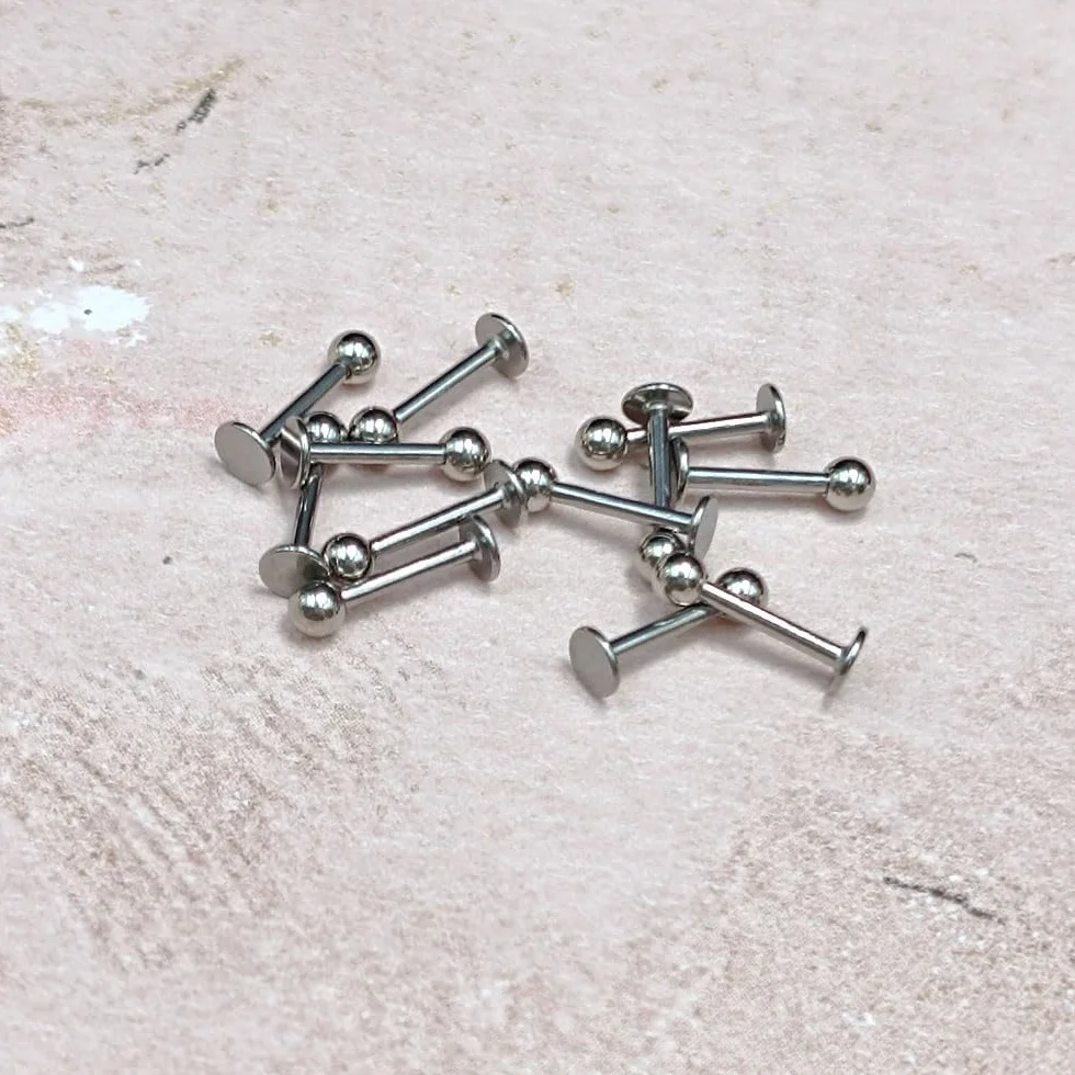 12 kolczyków do warg, 1,2 mm, stal chirurgiczna, piercing wargi, labret, helix, tragus, srebrny, złoty, czarny, 6 mm, 8 mm, 10 mm, 12 mm