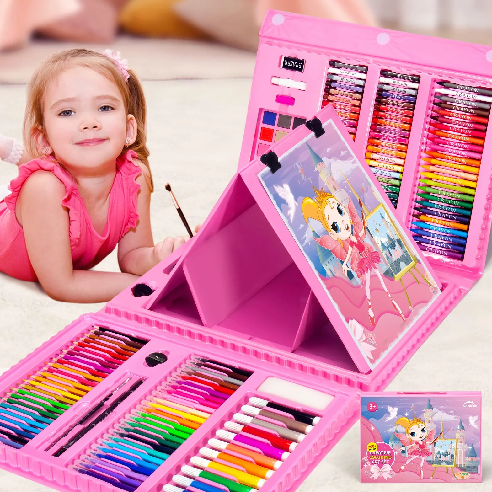 240 szt. Zestaw artystyczny, zestaw do rysowania WEEKSUN z kredkami, pastelami olejnymi, kredkami, ołówkami do szkicowania, akwarelowym ciastem itp., materiały artystyczne prezent dla dzieci
