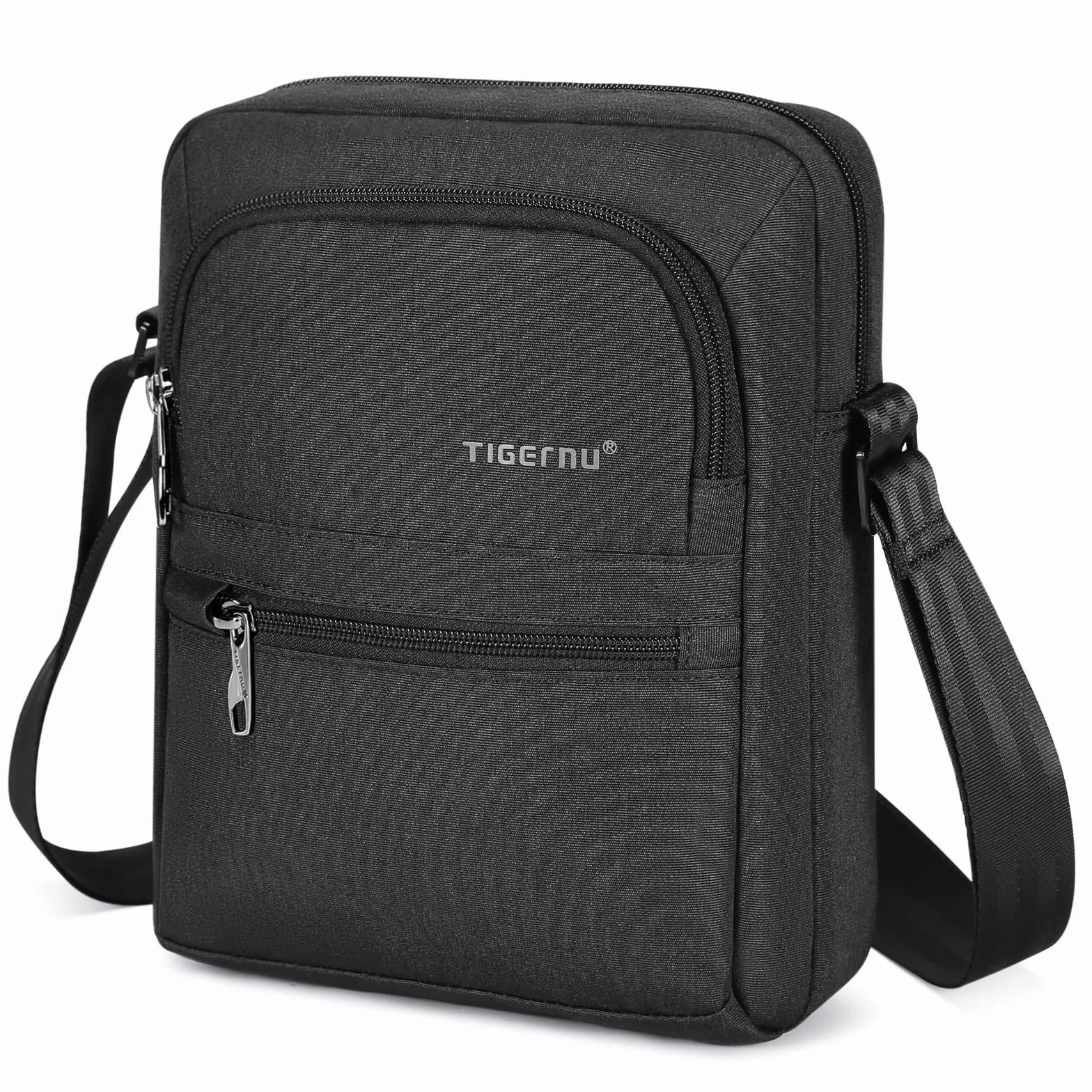 BAIGIO Torba na ramię męska, torba Oxford mała, torba męska crossbody, messenger z przegrodą na iPad i regulowanym paskiem na ramię, czarny, 21 * 8 * 26 cm, Współczesny
