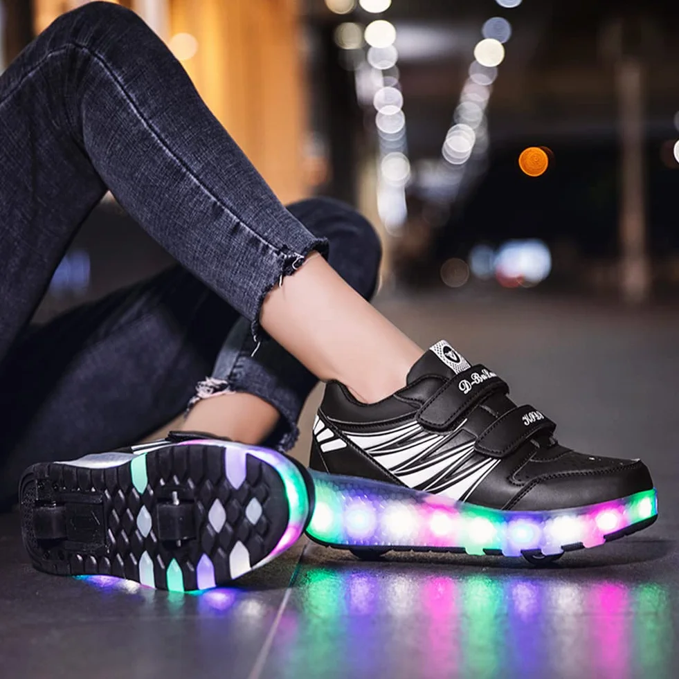 Chłopcy buty z kołami, Oświetlone trenerzy z kołami, Ładowanie USB Dziewczyny LED z kołami Łyżwy Trenerzy Łyżwy Dziecięce Trampki dla Sportowe Odkryty