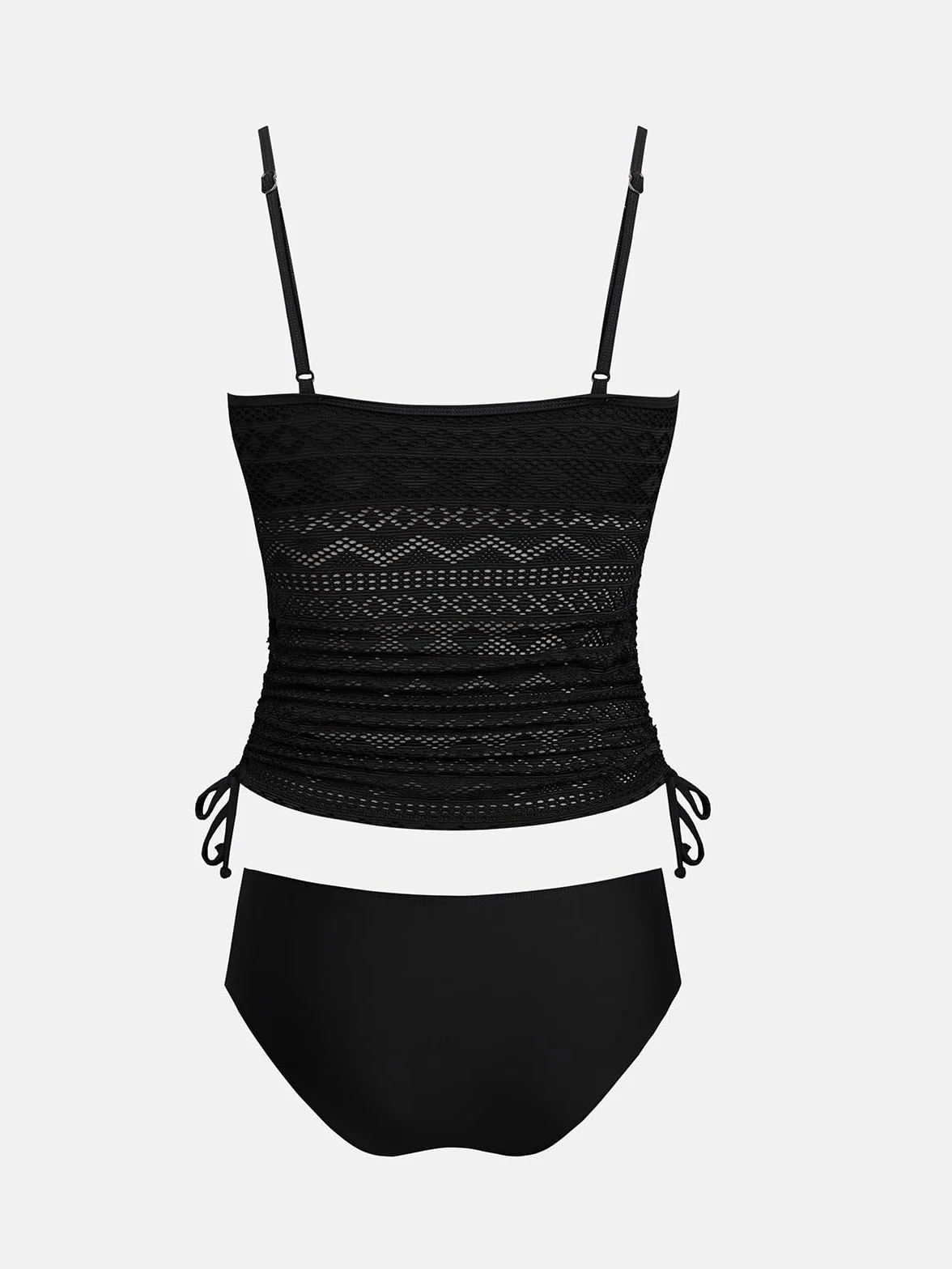 CUPSHE Damskie zestawy tankini dwuczęściowy strój kąpielowy kwadratowy dekolt siateczkowy strój kąpielowy regulowane ramiączka spaghetti sznurek kostium kąpielowy