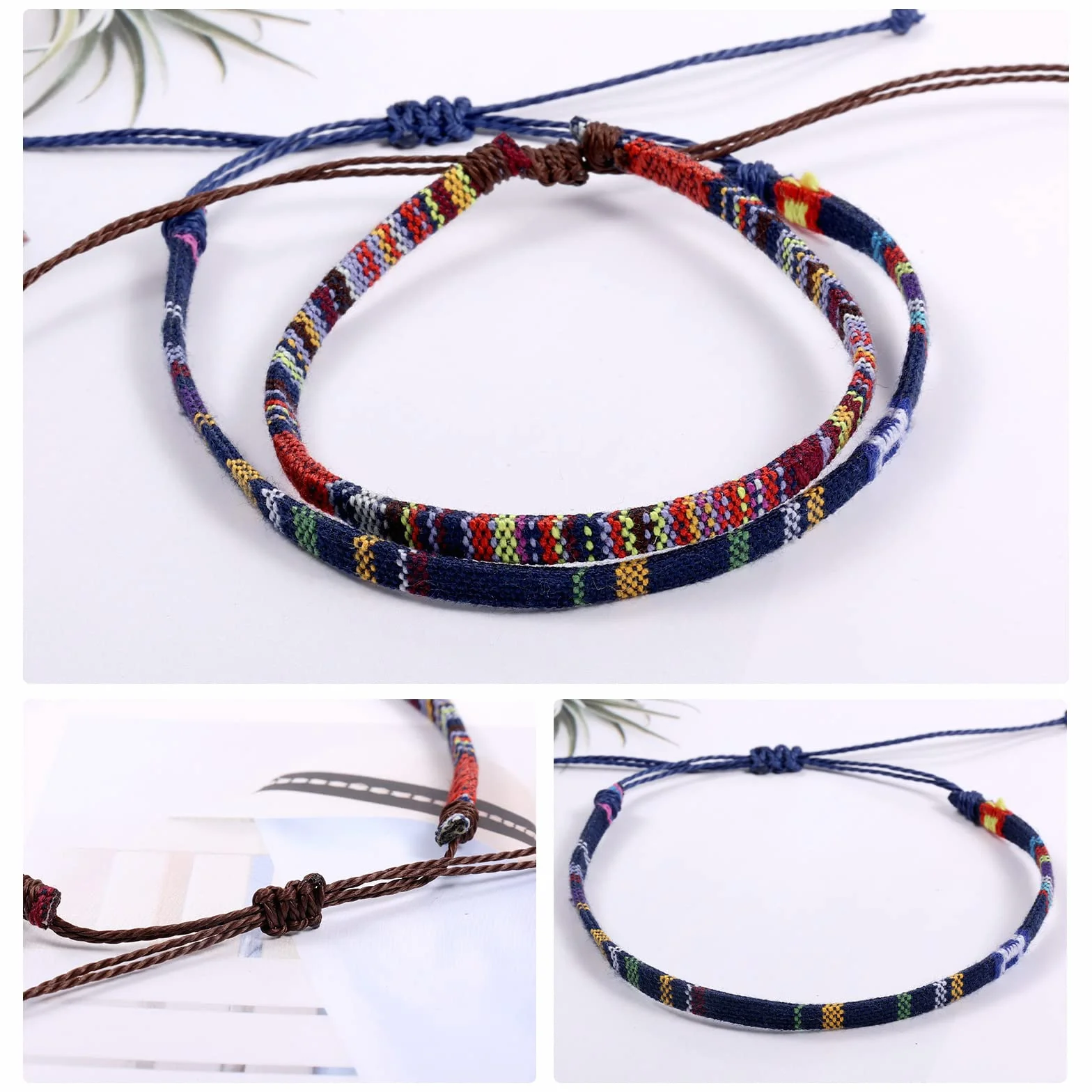 5 sztuk Bransoletka Surfer Beach, 15-30cm Regulowana Pleciona Bransoletki Boho Bransoletka ze Sznurka Surfer Hipisowski Recznie Pleciona Bransoletka dla Kobiet Mezczyzn Bransoletka na Kostke