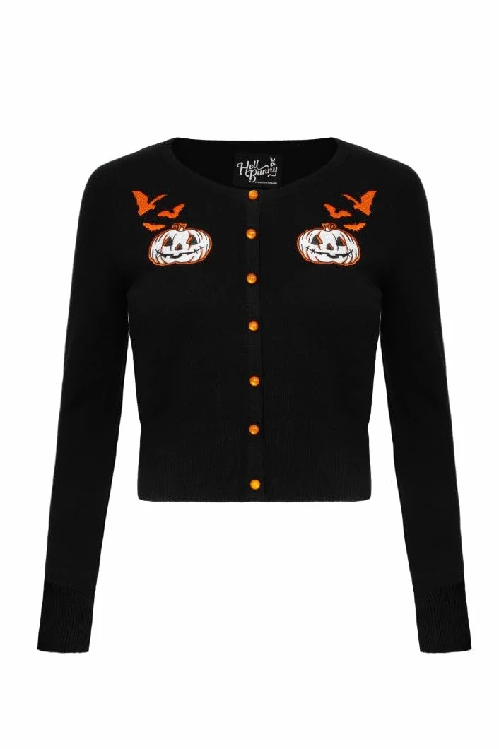Hell Bunny Wydrążony kardigan - gotycka dzianina halloweenowa z motywem dyni i nietoperzy