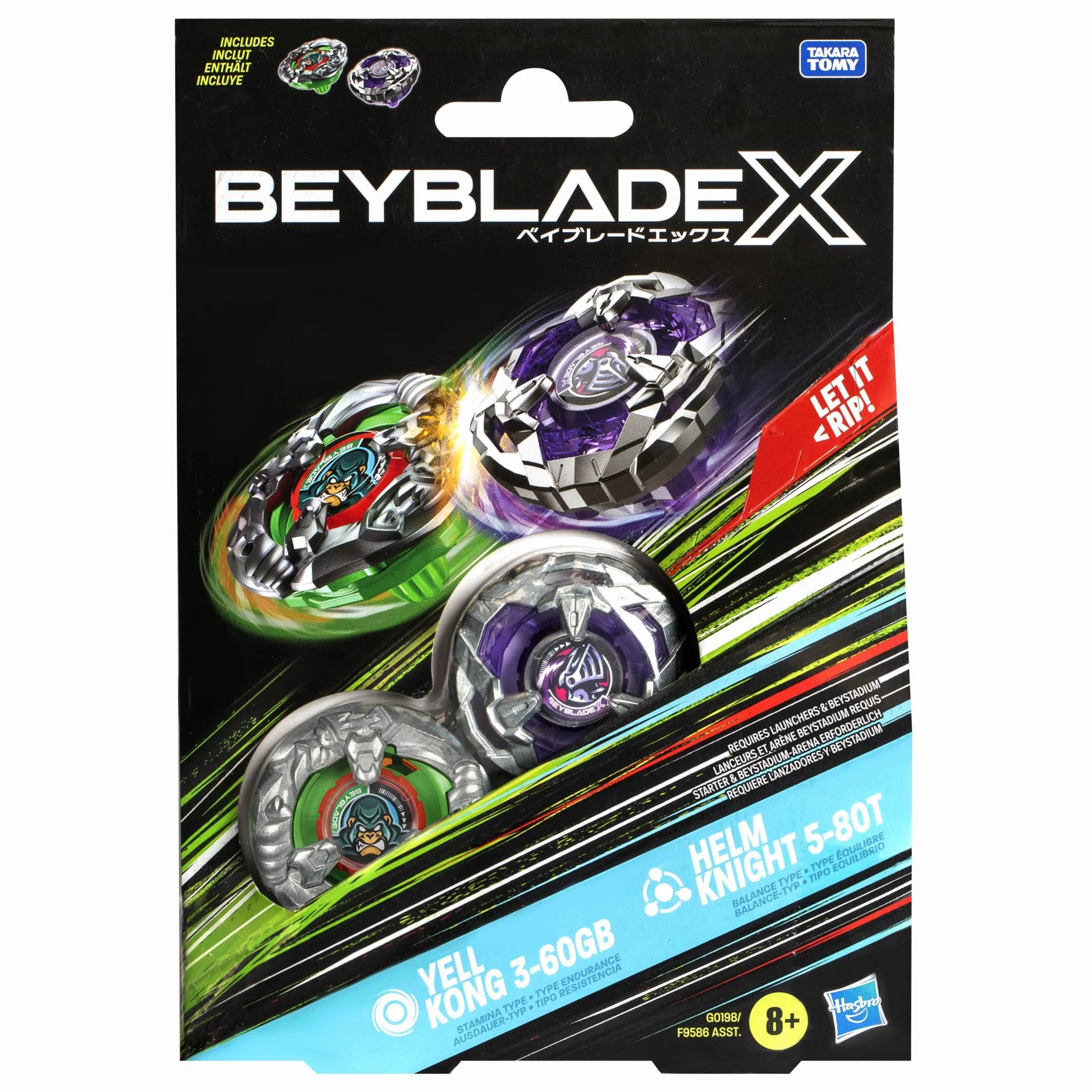 Beyblade X Yell Kong 3-60 GB i Helm Knight 5-80T top dwupak zestaw, zawiera 2 górne części w prawo, zabawki spinningowe dla dzieci w wieku 8 lat, rodzaje wytrzymałości i równowagi, dla chłopców i