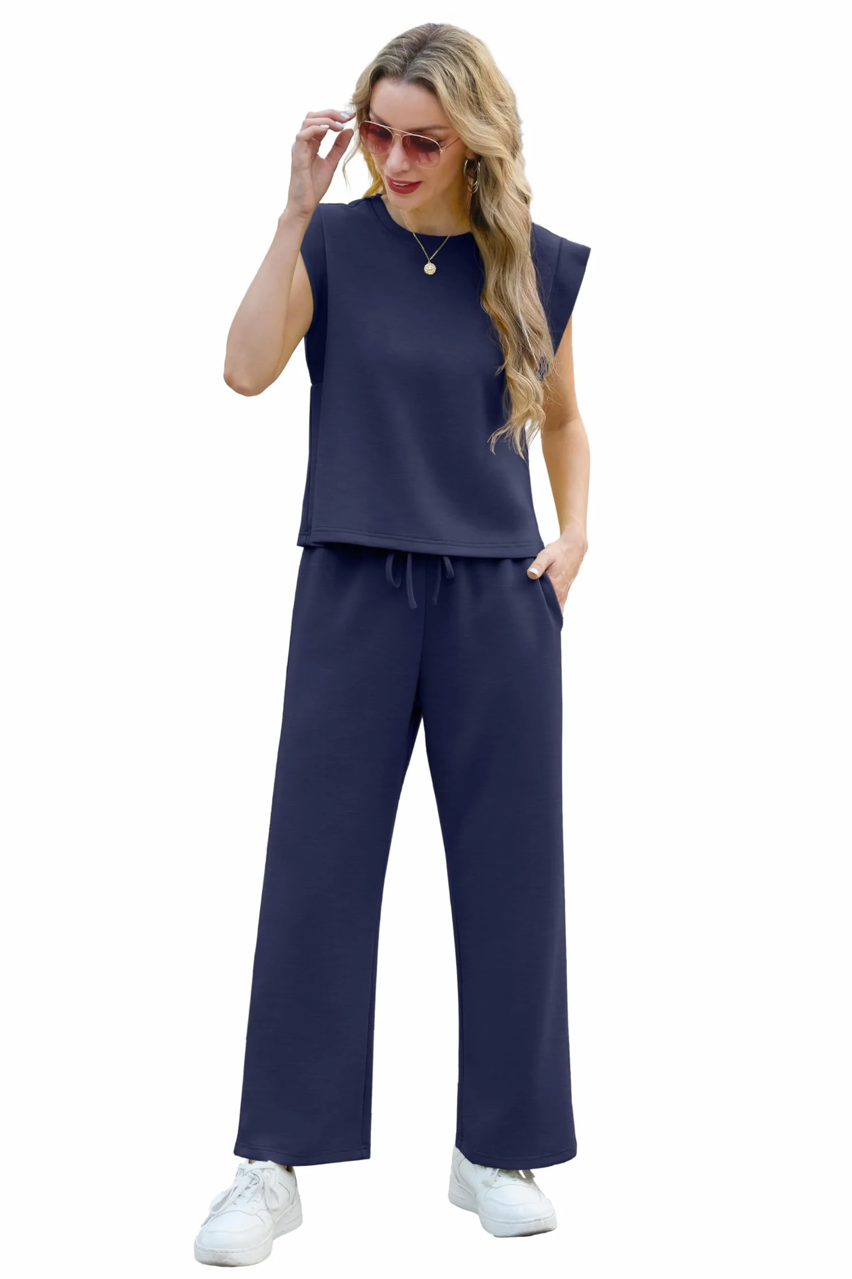GRECERELLE Damski dres treningowy, na lato, dwuczęściowy, elegancki, lekki, luźny strój sportowy, dres do joggingu, bluza i spodnie do biegania, jogi, na siłownię
