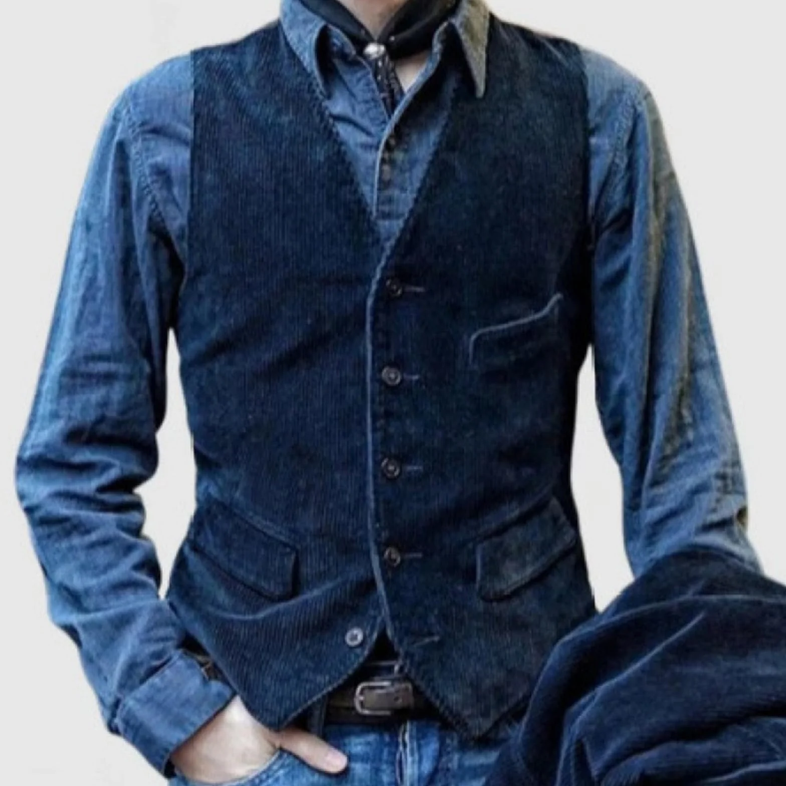 Męska kamizelka sztruksowa w stylu retro, na co dzień, slim fit, jednorzędowa kamizelka z dekoltem w serek, retro i na co dzień