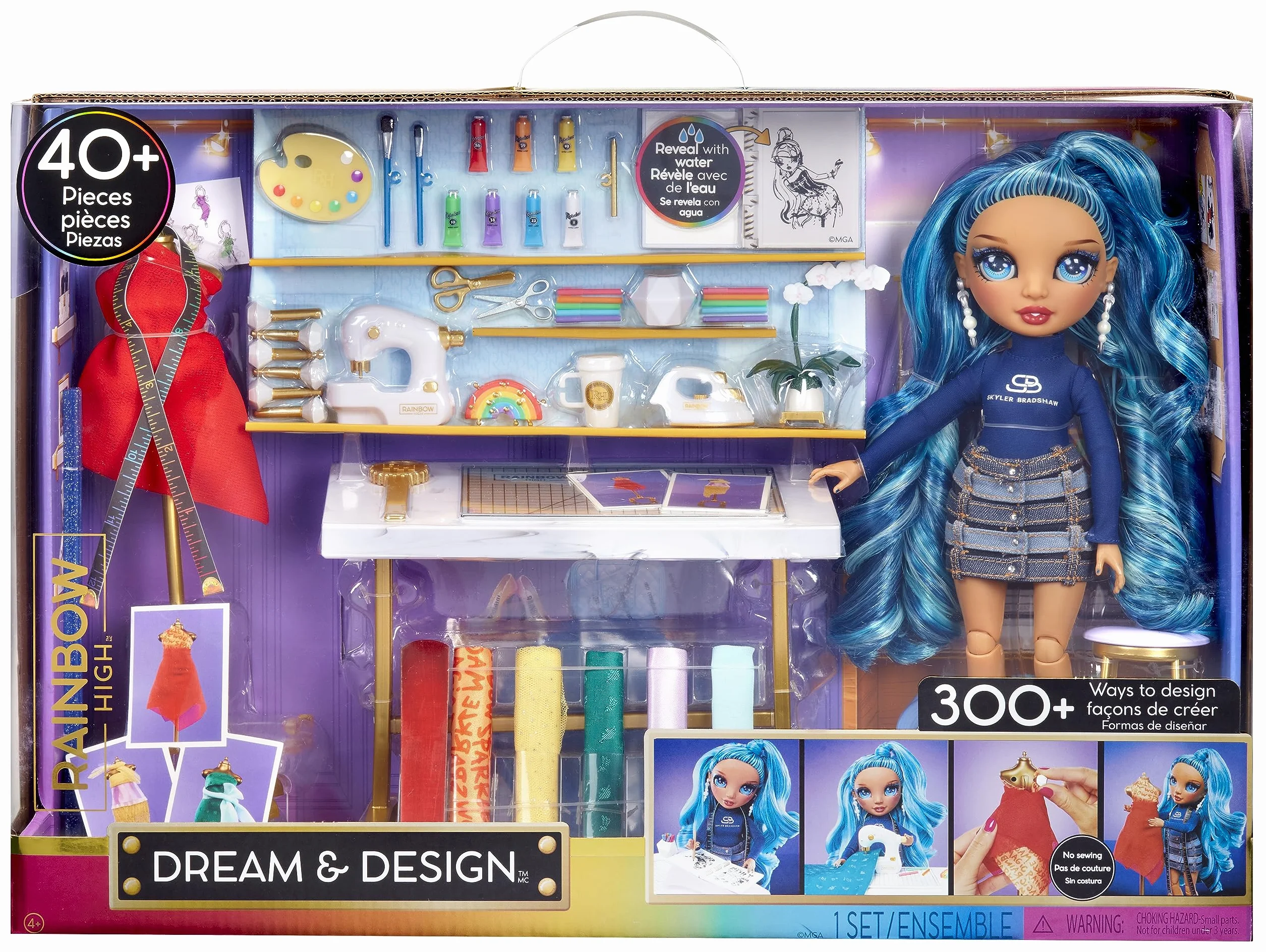 Rainbow High Dream & Design Fashion Studio Playset - Zestaw do Zabawy w Projektanta Mody z Lalką Skyler Bradshaw i Zestawem do Projektowania bez Szycia - Dla Dzieci w Wieku 4-12 Lat i Kolekcjonerów