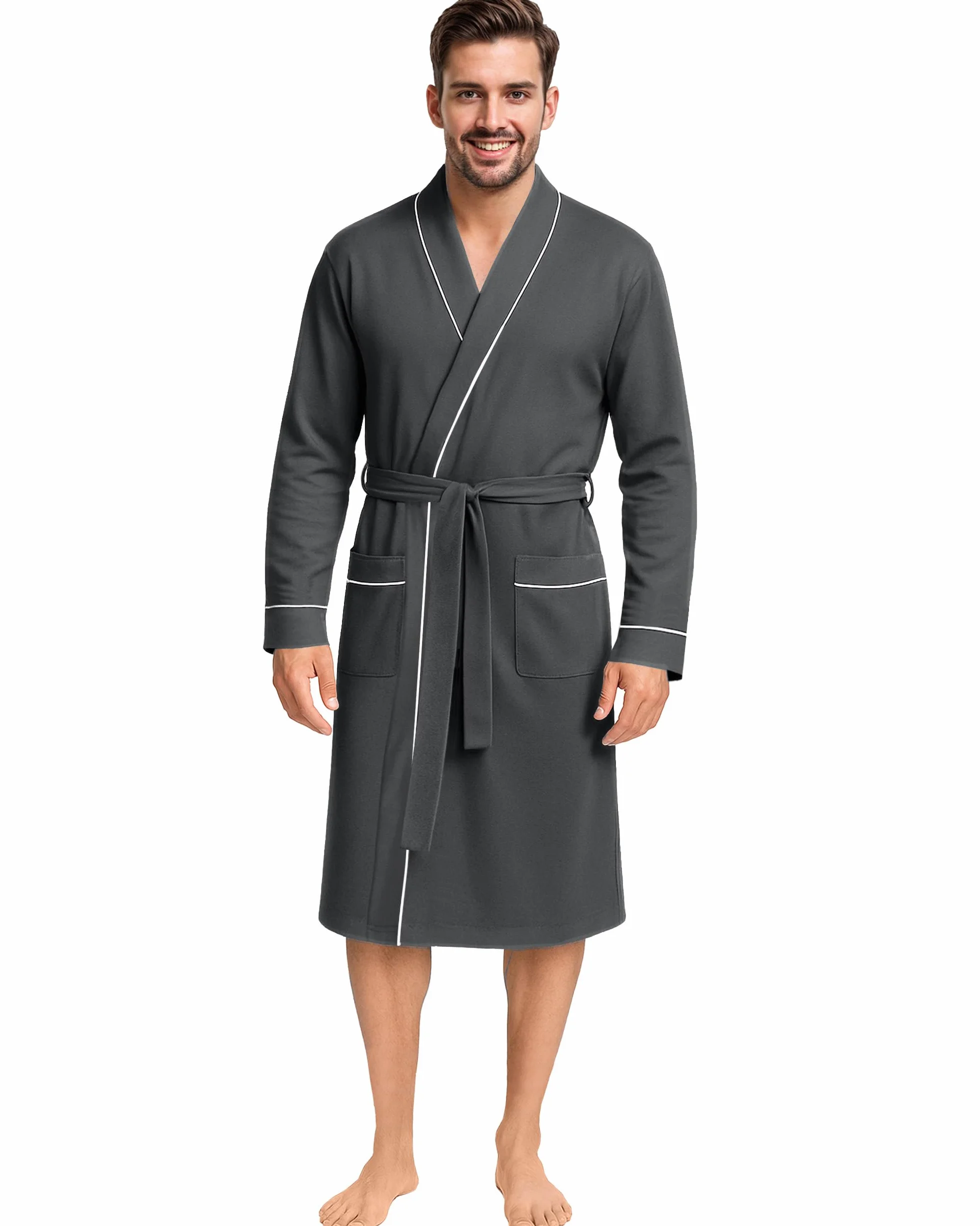 NY Threads Męski szlafrok z dzianiny lekki letni szlafrok z mieszanki bawełny