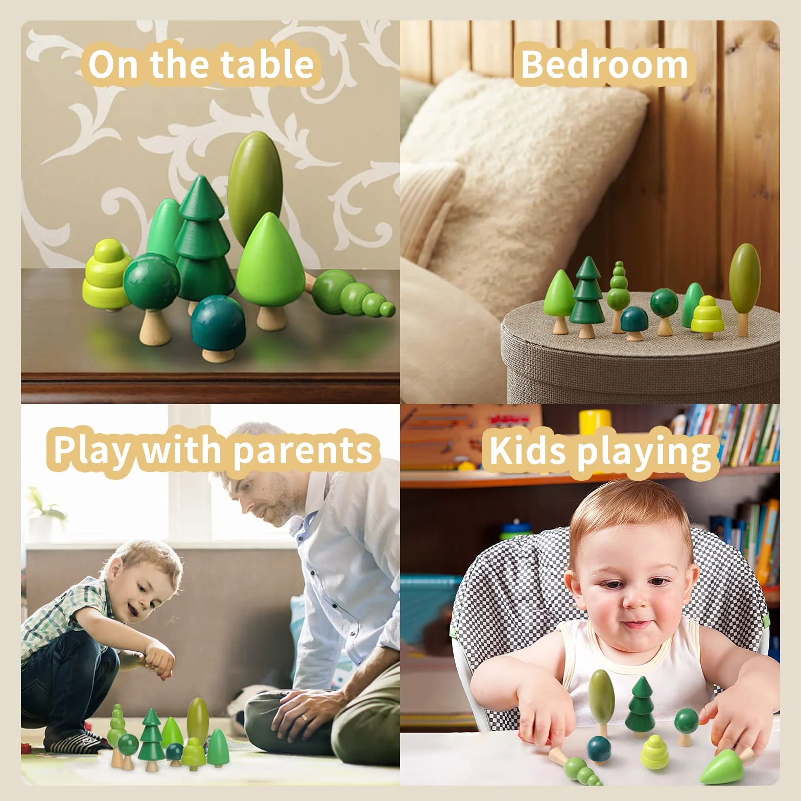 Zestaw 8 drewnianych zabawek dla dzieci, różne rozmiary, drzewa, las, rustykalna dekoracja do mieszkania i pokoju dziecięcego, zabawka Montessori dla chłopców i dziewczynek