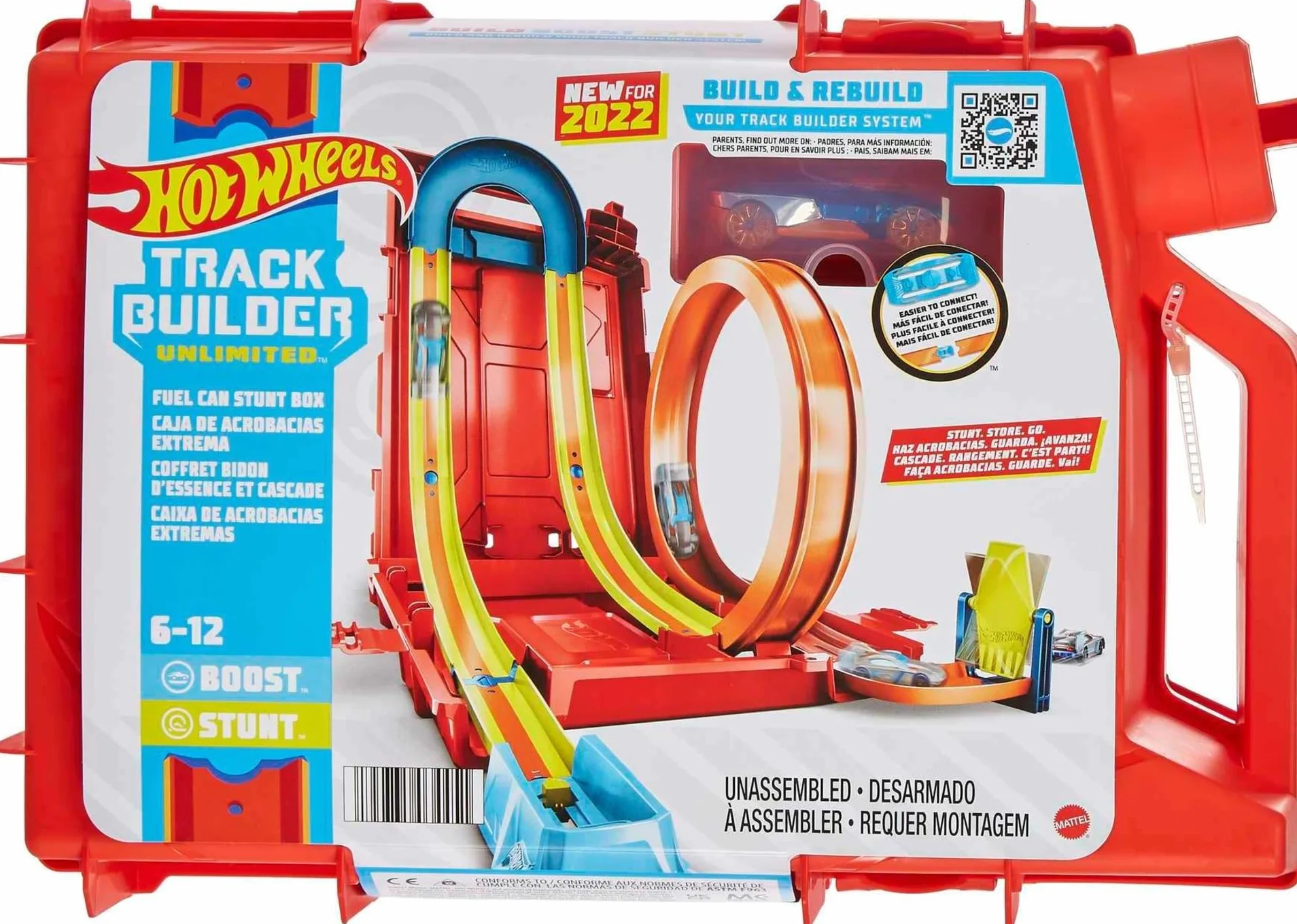 Hot Wheels Fuel Can Stunt Box Track Builder Unlimited Zestaw do Zabawy, Pomarańczowy/Żółty, Od 6 lat