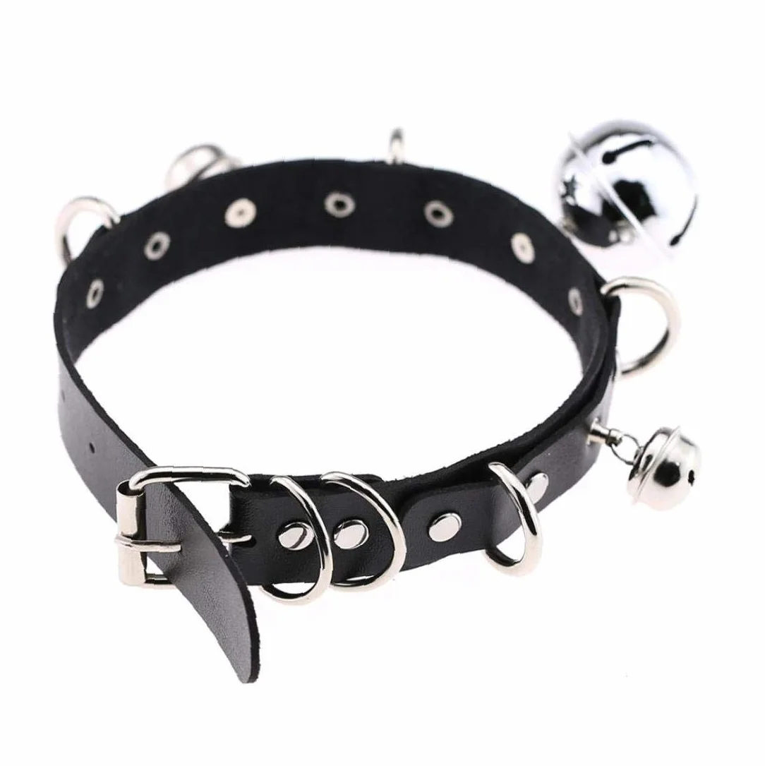 Lankater Skórzany gotycki punkowy choker seksowny gotycki naszyjnik z dzwoneczkami dla kobiet