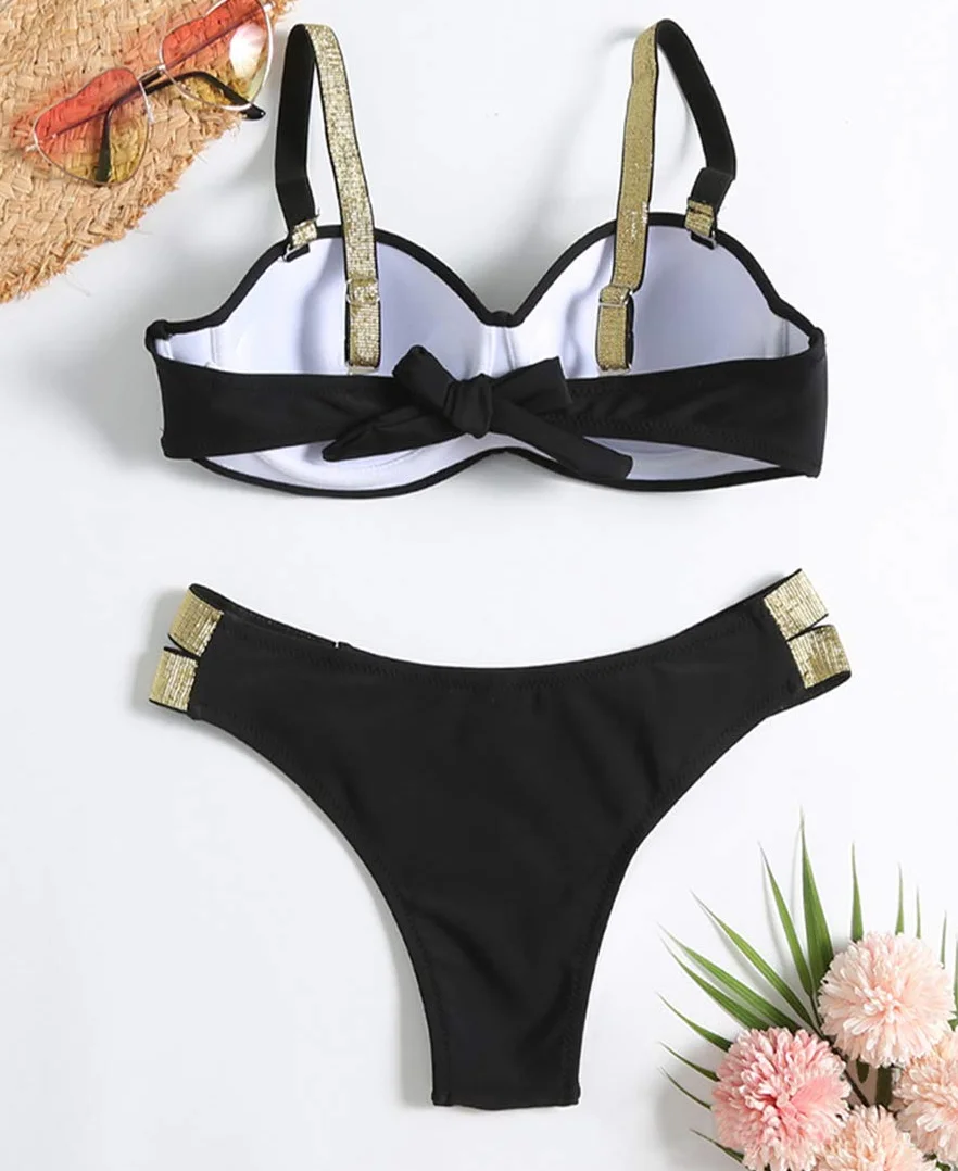 JFAN Fluorescencyjny strój kąpielowy Dwuczęściowy Bikini Stroje kąpielowe Halter Push Up Sexy Beachwear
