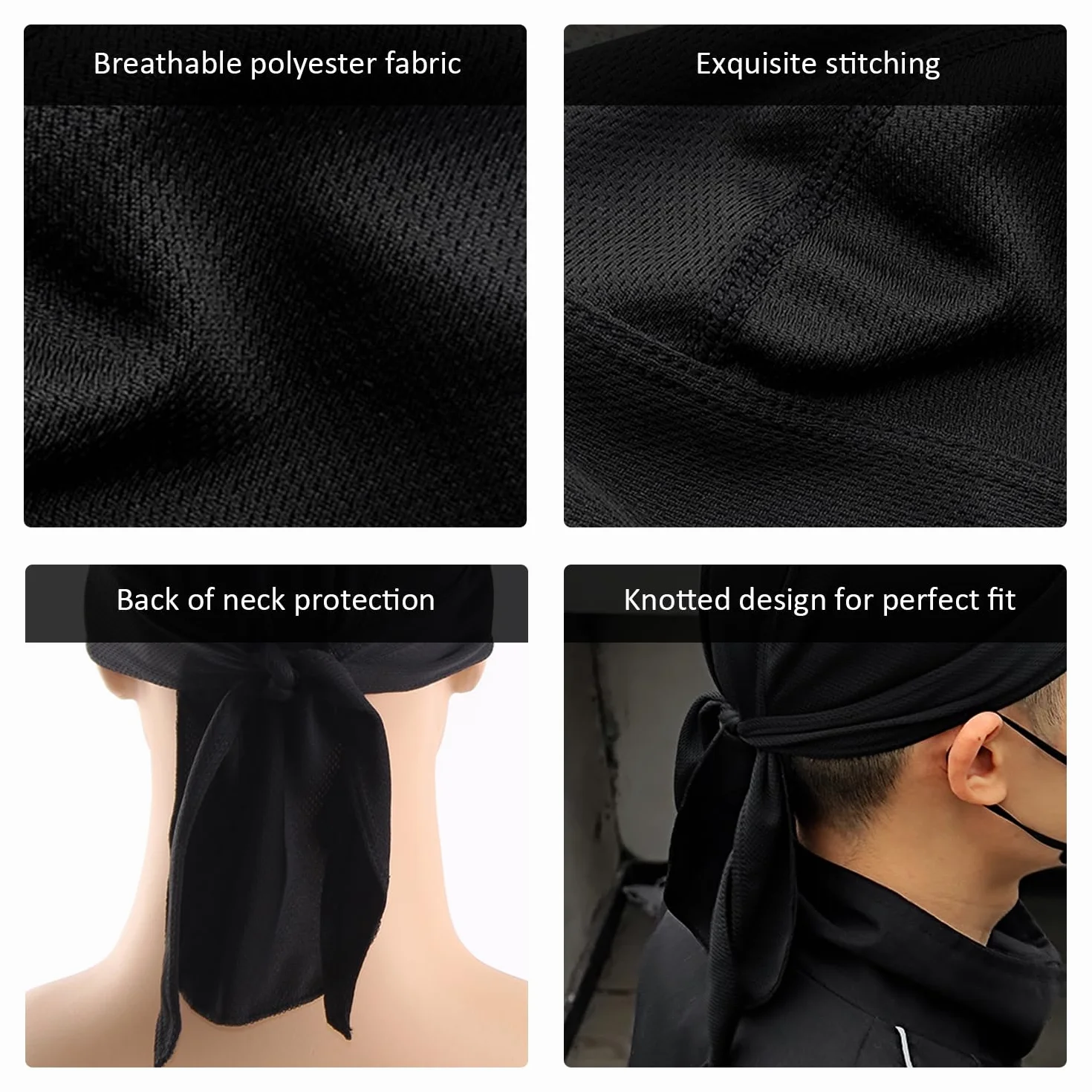 Bandana, czarna bandana, sportowa bandana, damska męska bandana, czapka motocyklowa, potochłannicze bandany, bandana piracka, kostium dzikiego faceta, odpowiedni do cosplay i rowerzysty, czarny