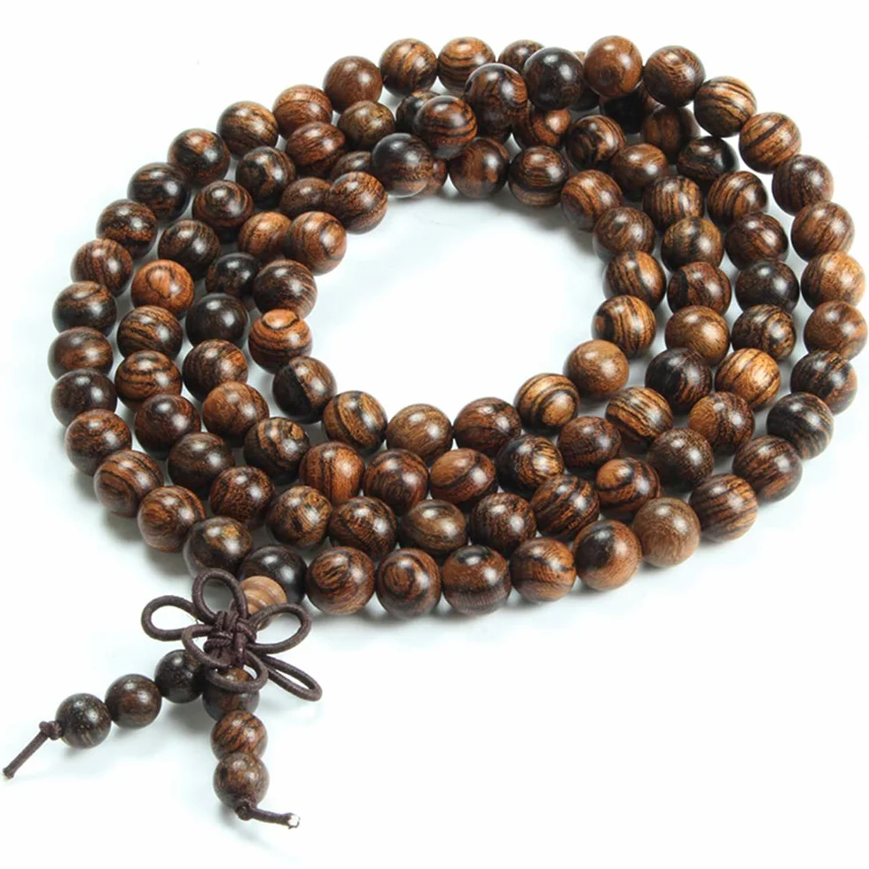 8 mm-108 bransoletka z naturalnych koralików z drewna sandałowego naszyjnik/bransoletka łańcuszek różaniec tybetański buddyjski budda mala elastyczna bransoletka męska kobieta