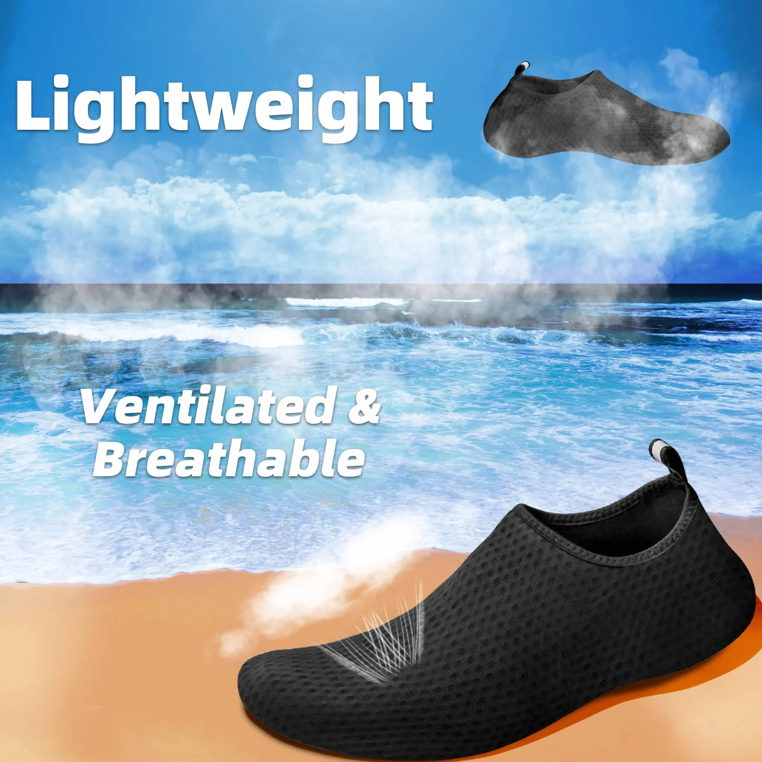 Buty do wody, bose stopy, szybkoschnące, do pływania, na basen, plażę, do surfowania, jogi, ćwiczeń, czarny, 36/37 EU