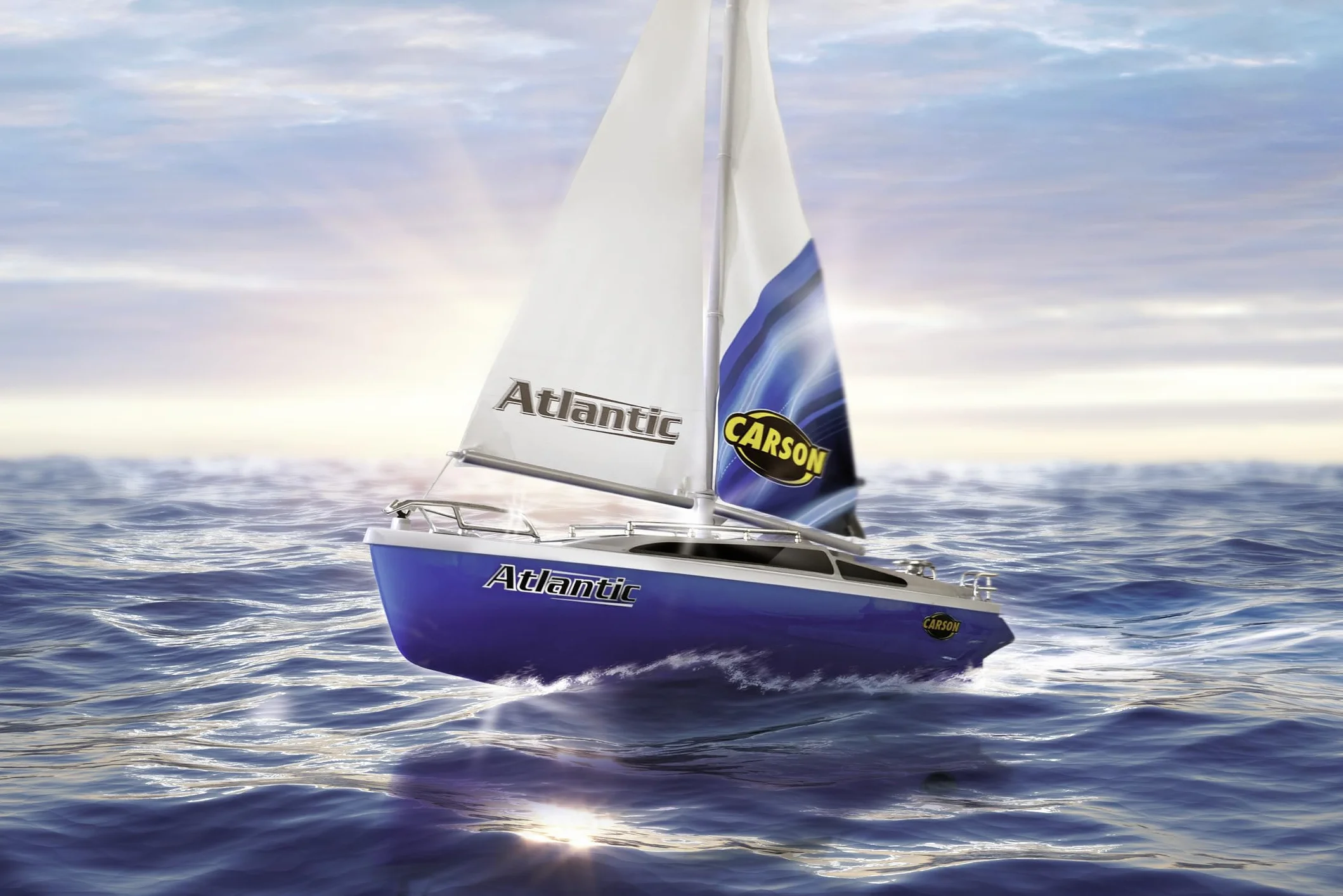 Carson 500108053 Żaglówka Atlantic 2.4GHz 100% RTR - Łódź zdalnie sterowana, łódź RC, łódź zdalnie sterowana dla dzieci i dorosłych, w tym pilot zdalnego sterowania