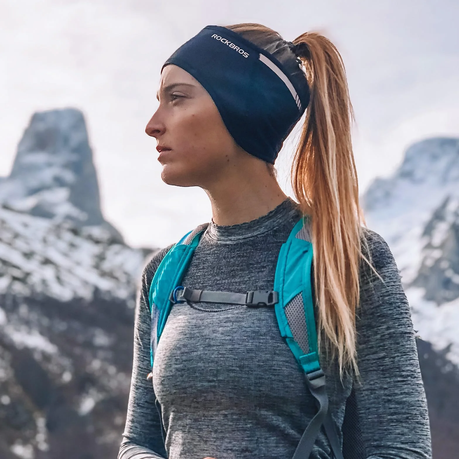 ROCKBROS Opaska na Głowę na Rower Czapka Ochraniacz Wiosna Ciepły Polar Ocieplacz na Uszy Opaska Odprowadzająca Pot Odblaskowe Elastyczne Nauszniki Ciepłe Narty Opaska na Uszy dla Kobiet Mężczyzn