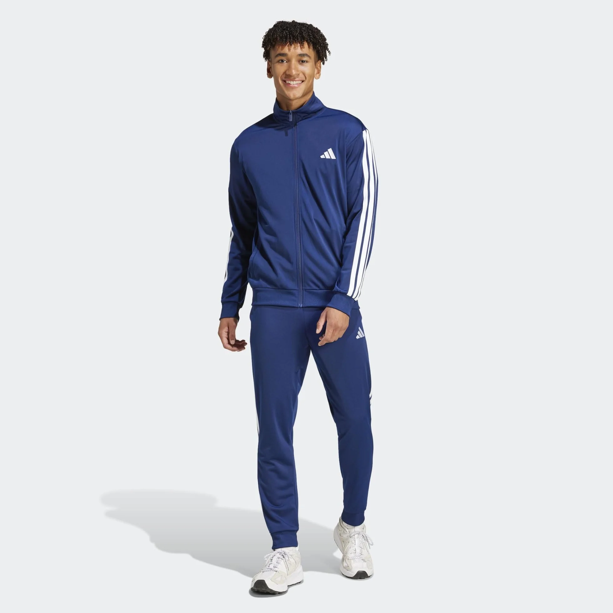 adidas Mężczyźni SPORTSWEAR BASIC 3 STRIPES TRICOT TRACKSUIT, Dark Blue, L