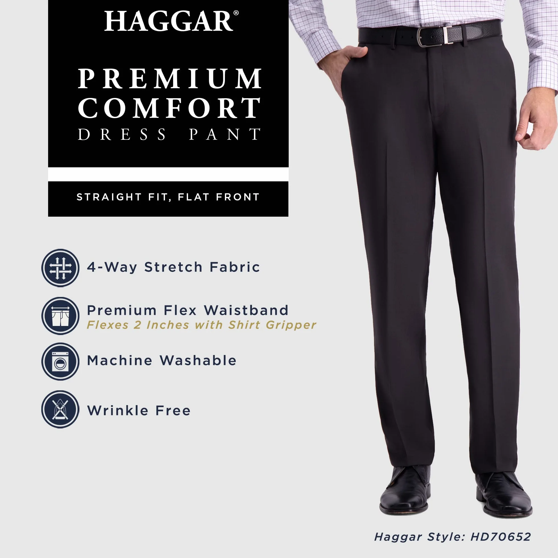 Haggar Premium Comfort Straight Fit Flat Front Dress Pant - Garnitur — spodnie Mężczyźni