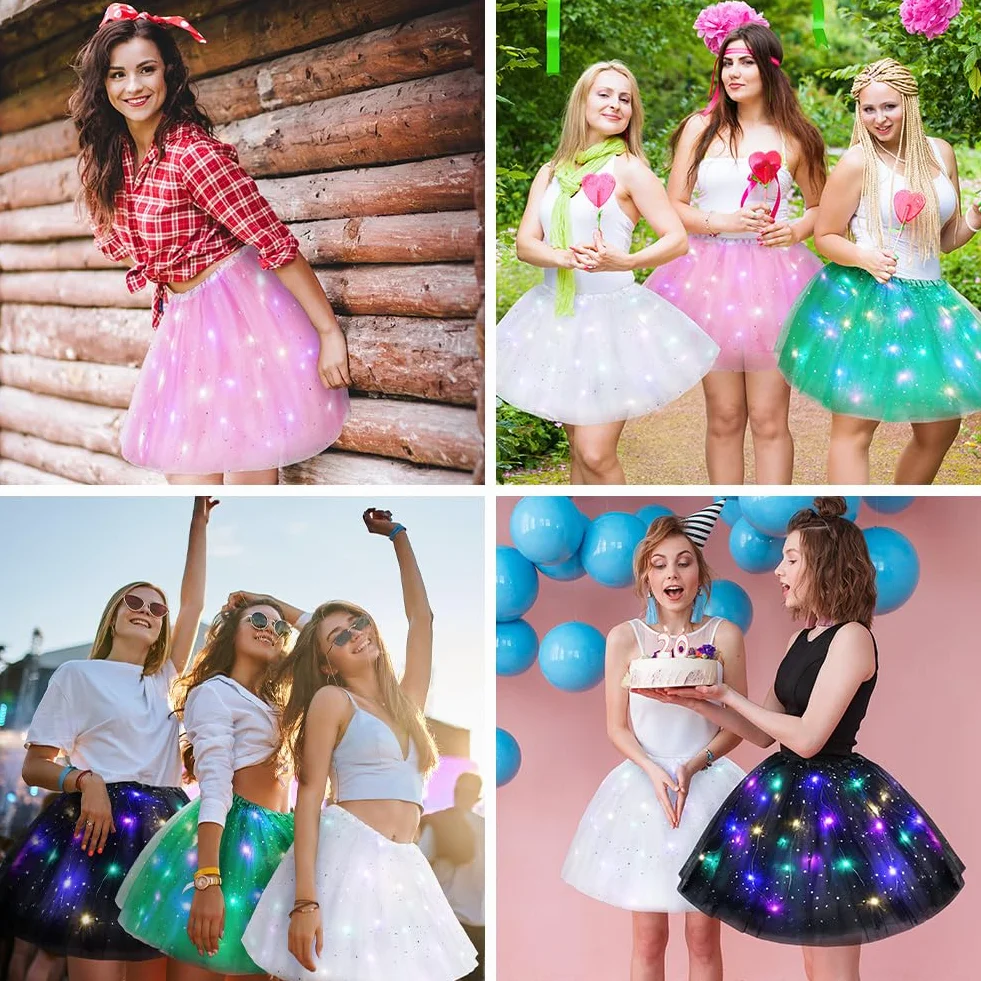 Spódnica tutu, LED, dla dorosłych, nastolatek, na bal przebierańców, karnawał, imprezę tematyczną, balet, kostium na Halloween, 40 cm, zielona, 40