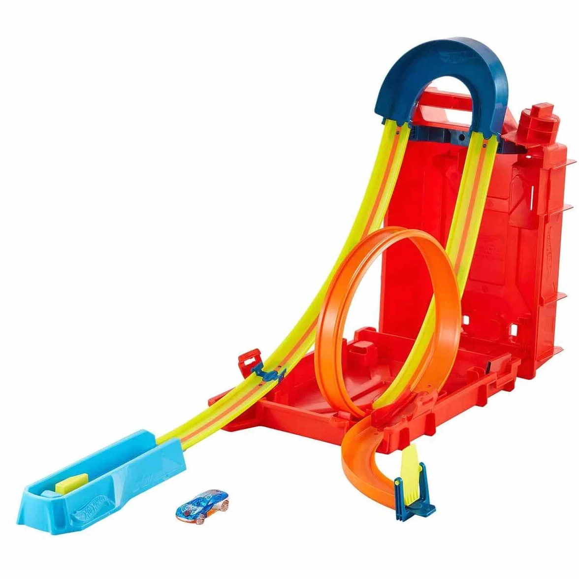 Hot Wheels Fuel Can Stunt Box Track Builder Unlimited Zestaw do Zabawy, Pomarańczowy/Żółty, Od 6 lat